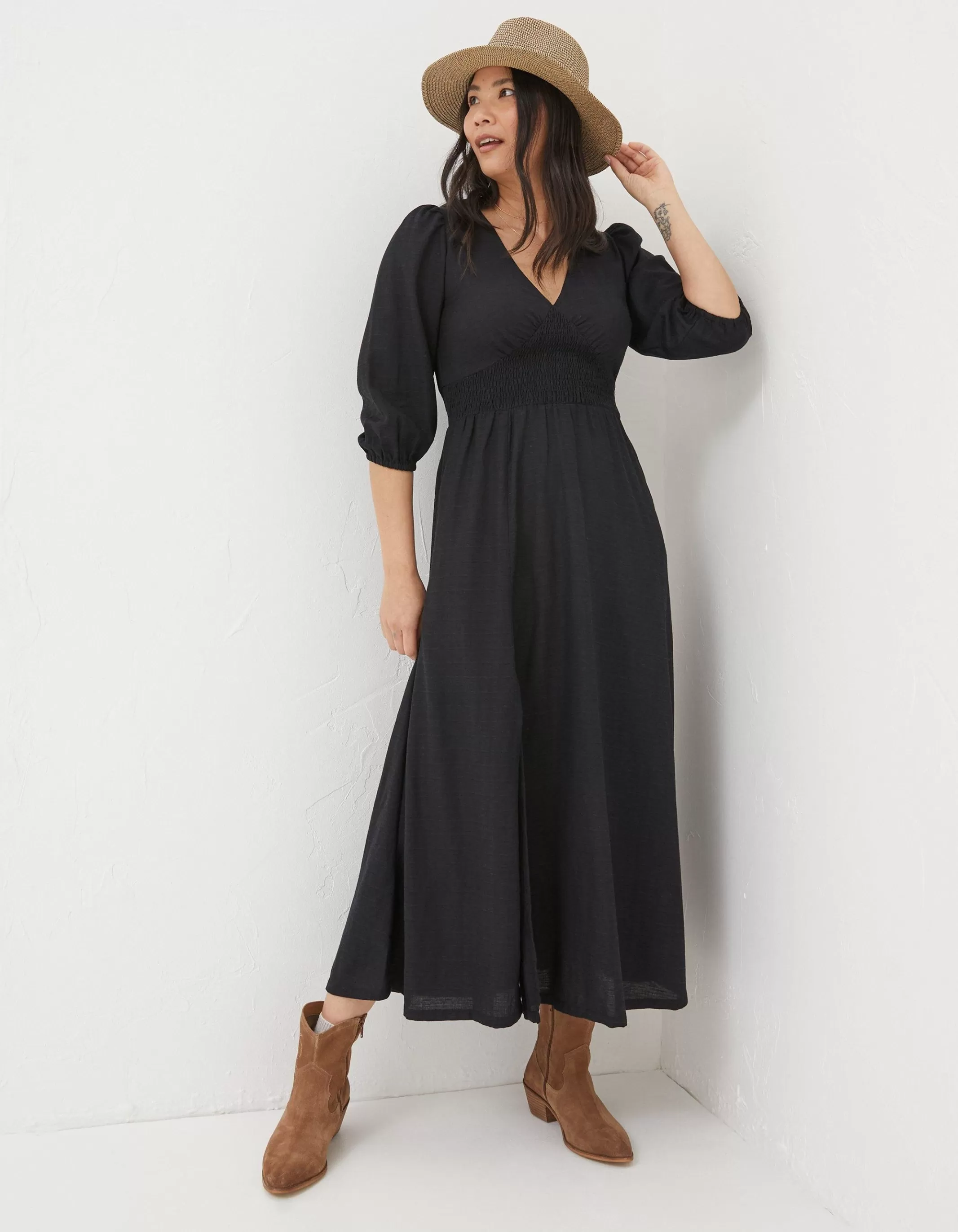 Shop FatFace Rene Midi Dress Black