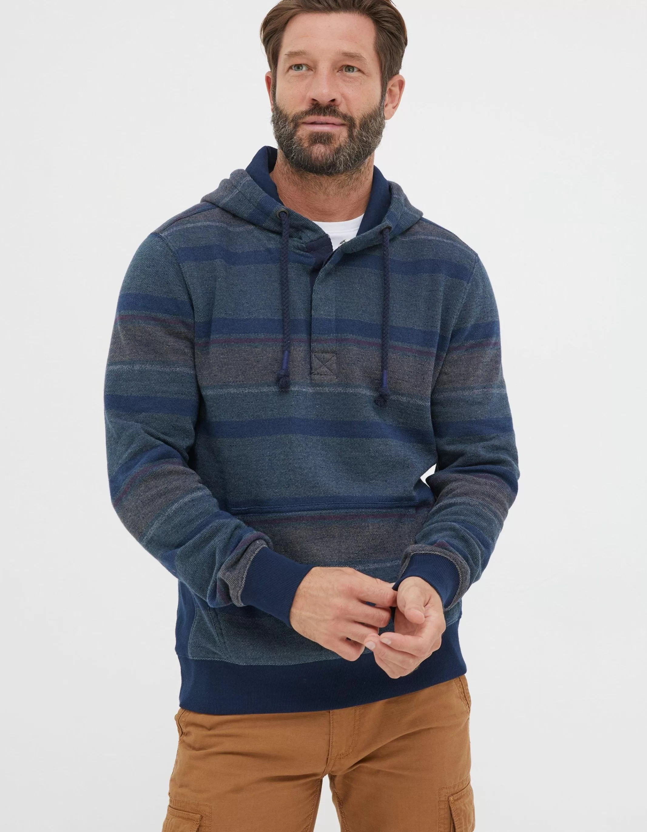 Clearance FatFace Reverse Stripe Hoodie Blue