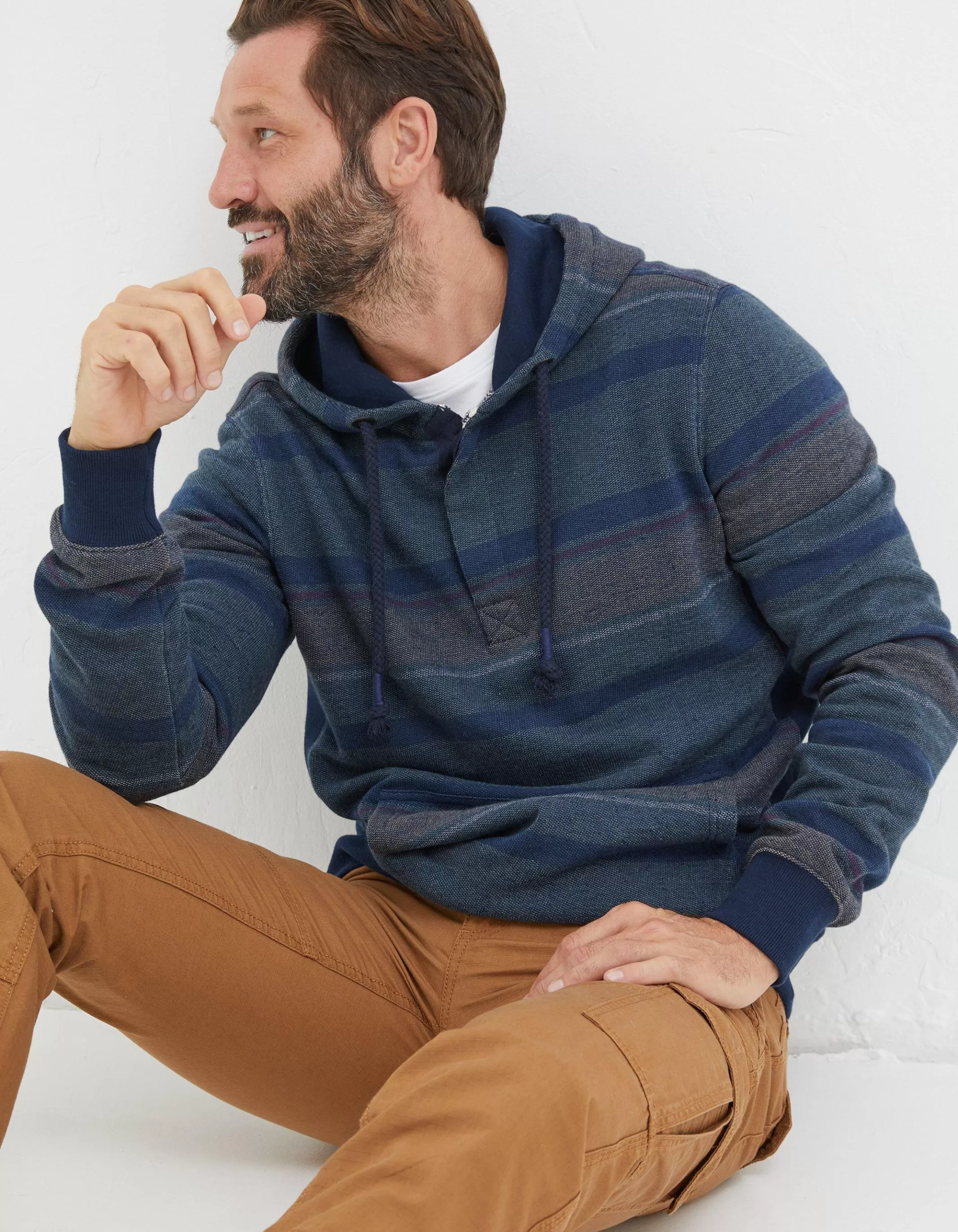 Clearance FatFace Reverse Stripe Hoodie Blue