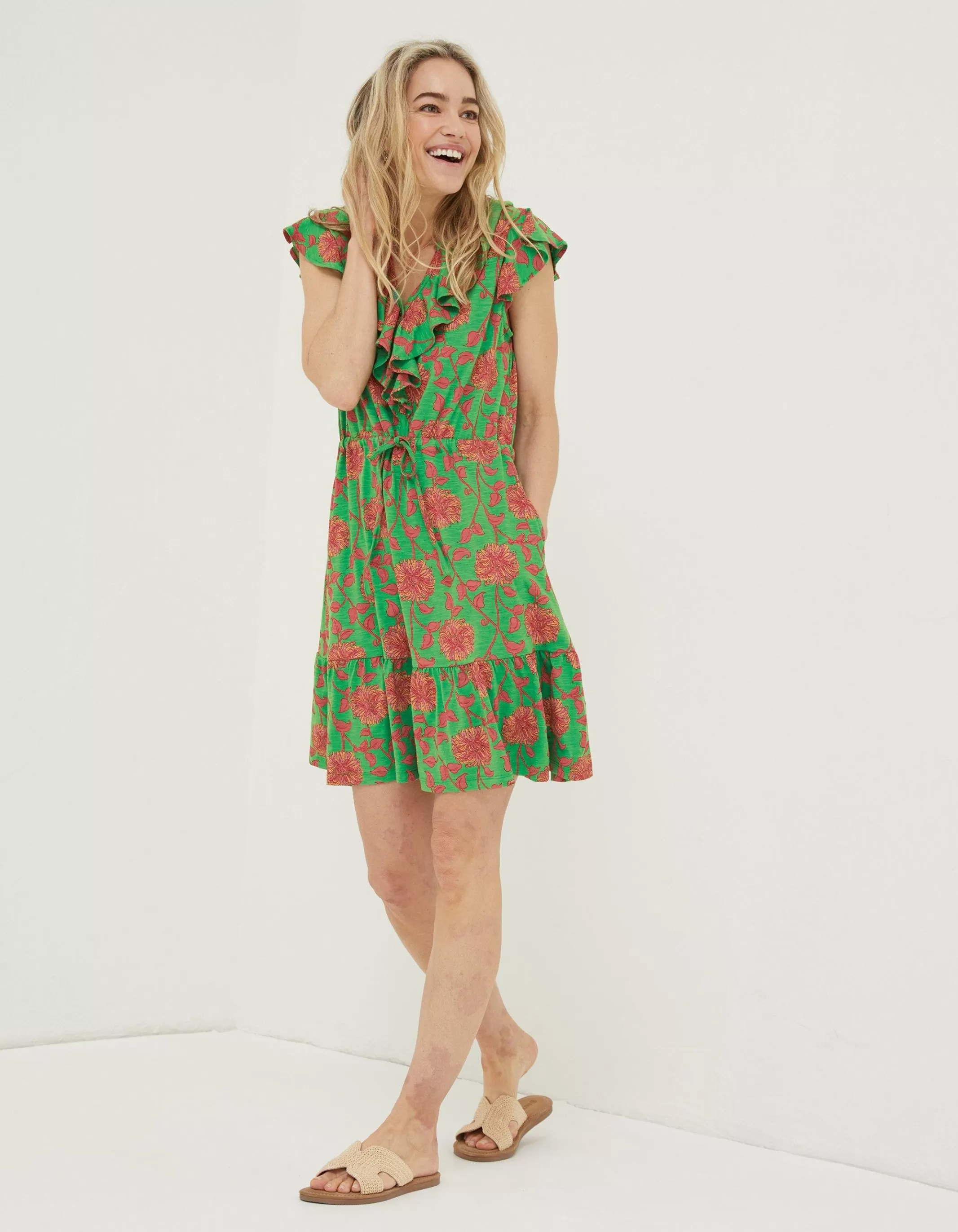 Best FatFace Riley Bali Jersey Dress Bright Green