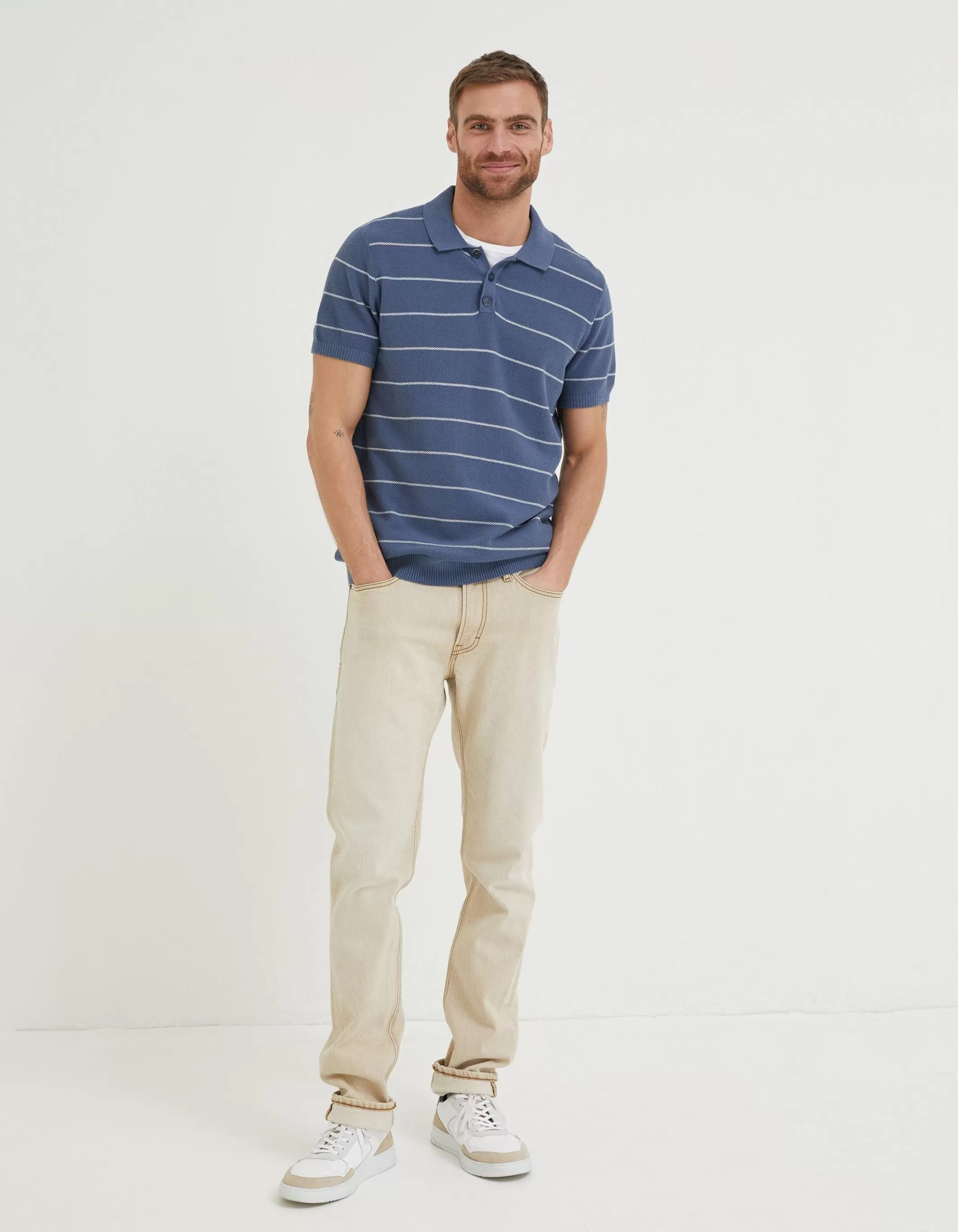 Hot FatFace Ripon Stripe Polo Chambray Blue