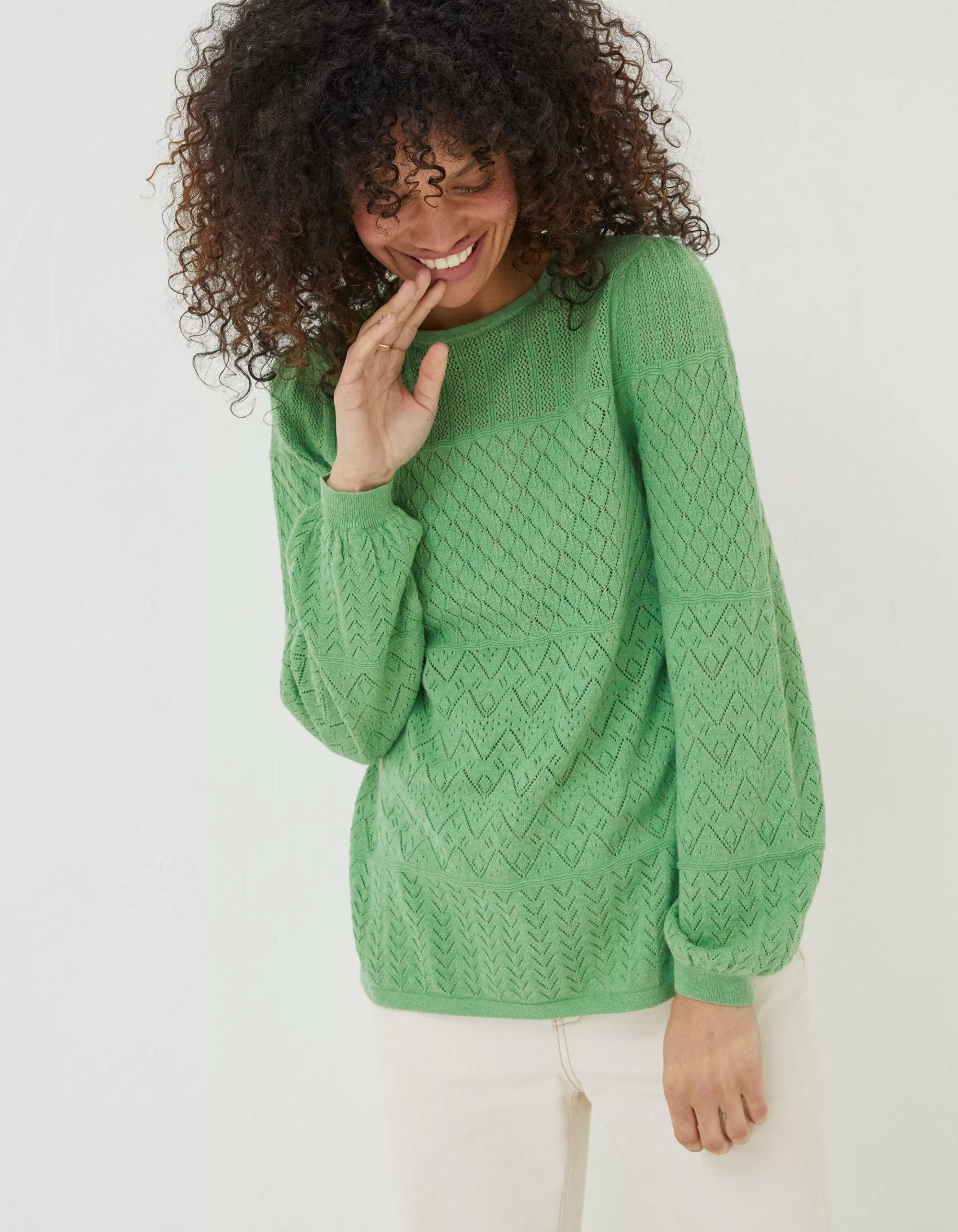 Online FatFace Sadie Pointelle Jumper Green