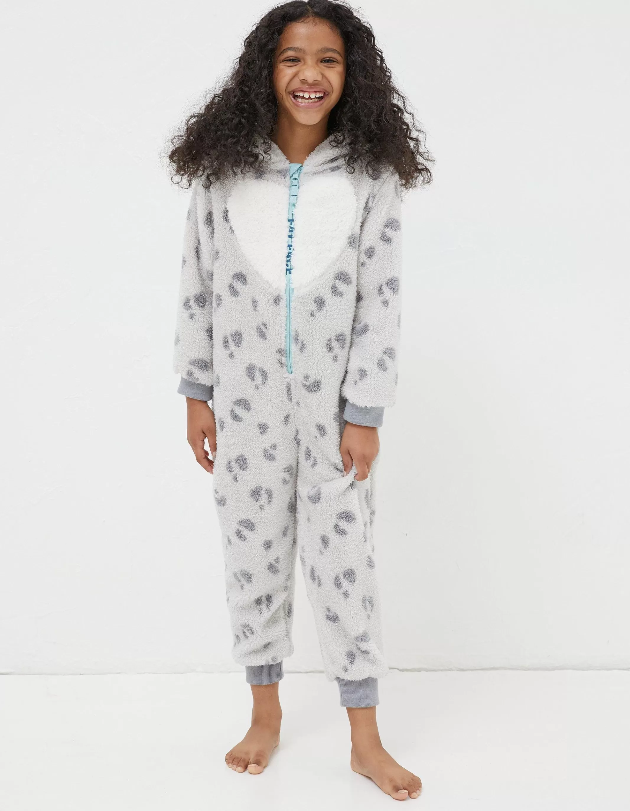 Clearance FatFace Sadie Snow Leopard Onesie Grey Marl