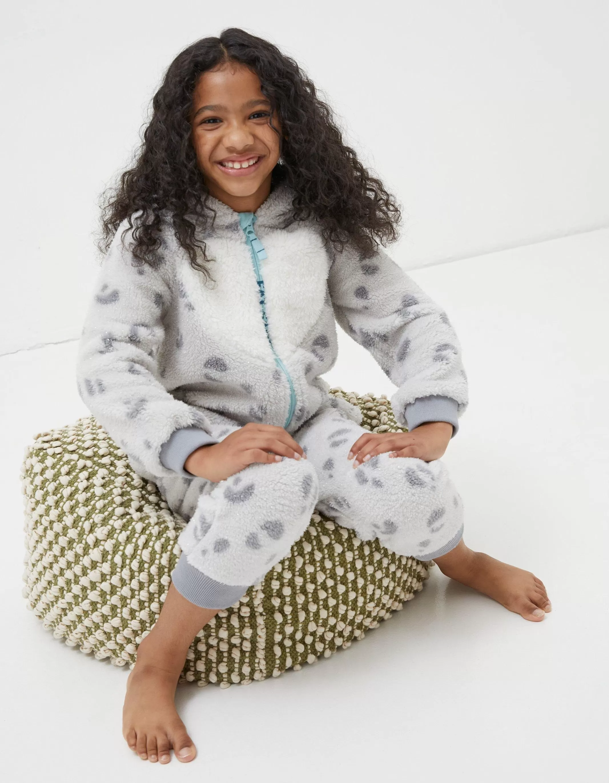 Clearance FatFace Sadie Snow Leopard Onesie Grey Marl