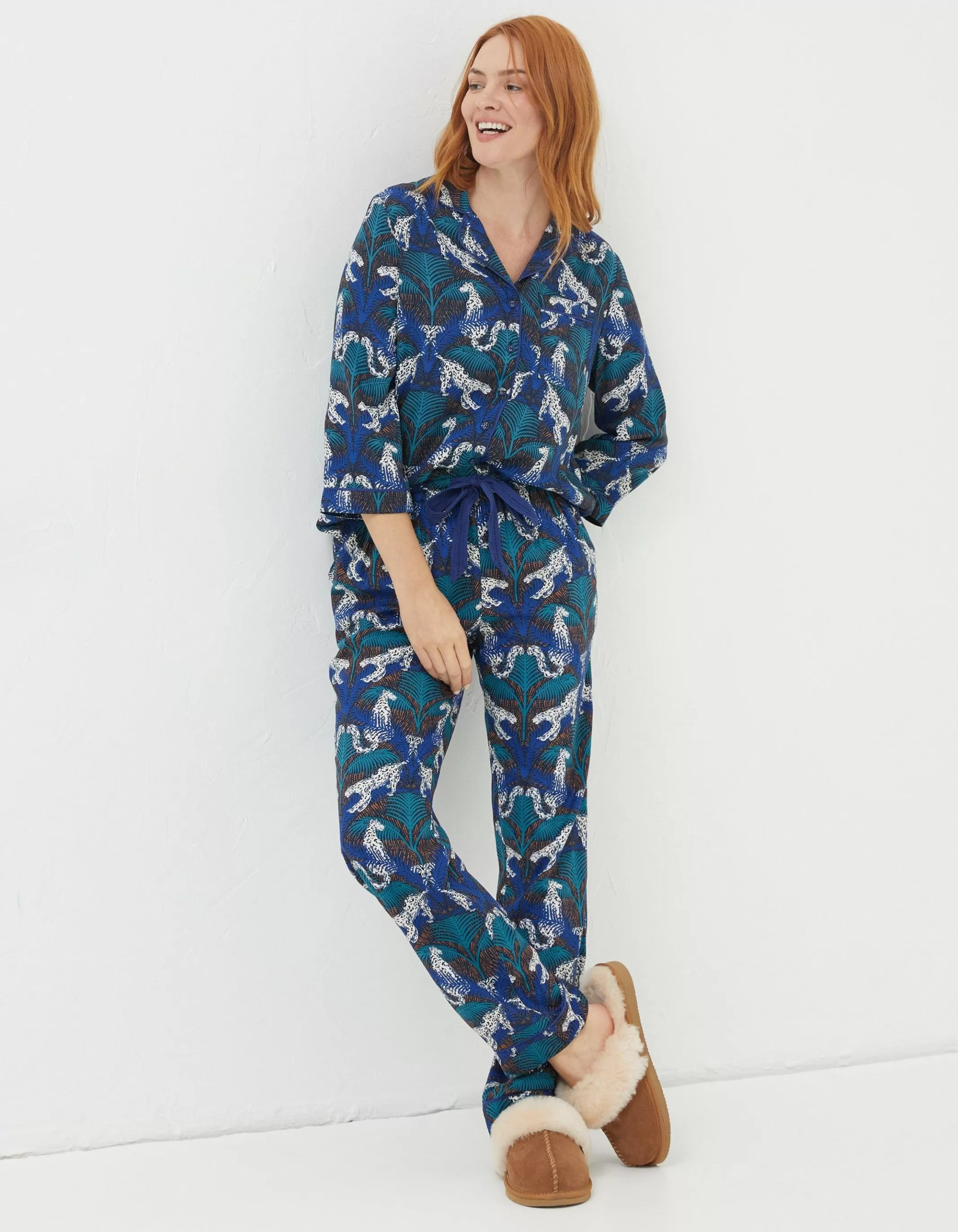 Cheap FatFace Sadie Snow Leopard Pyjama Bottoms Cobalt Blue