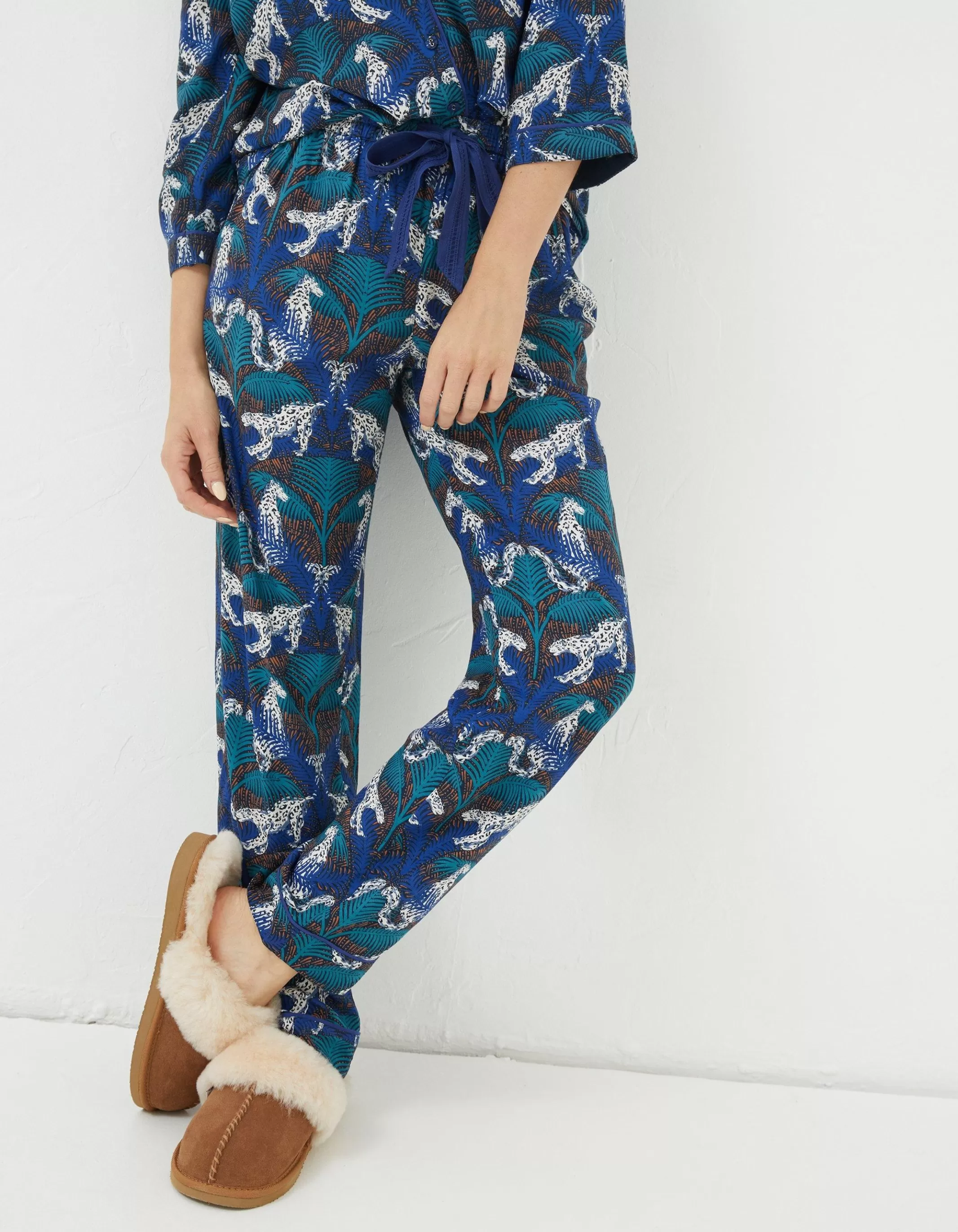 Cheap FatFace Sadie Snow Leopard Pyjama Bottoms Cobalt Blue