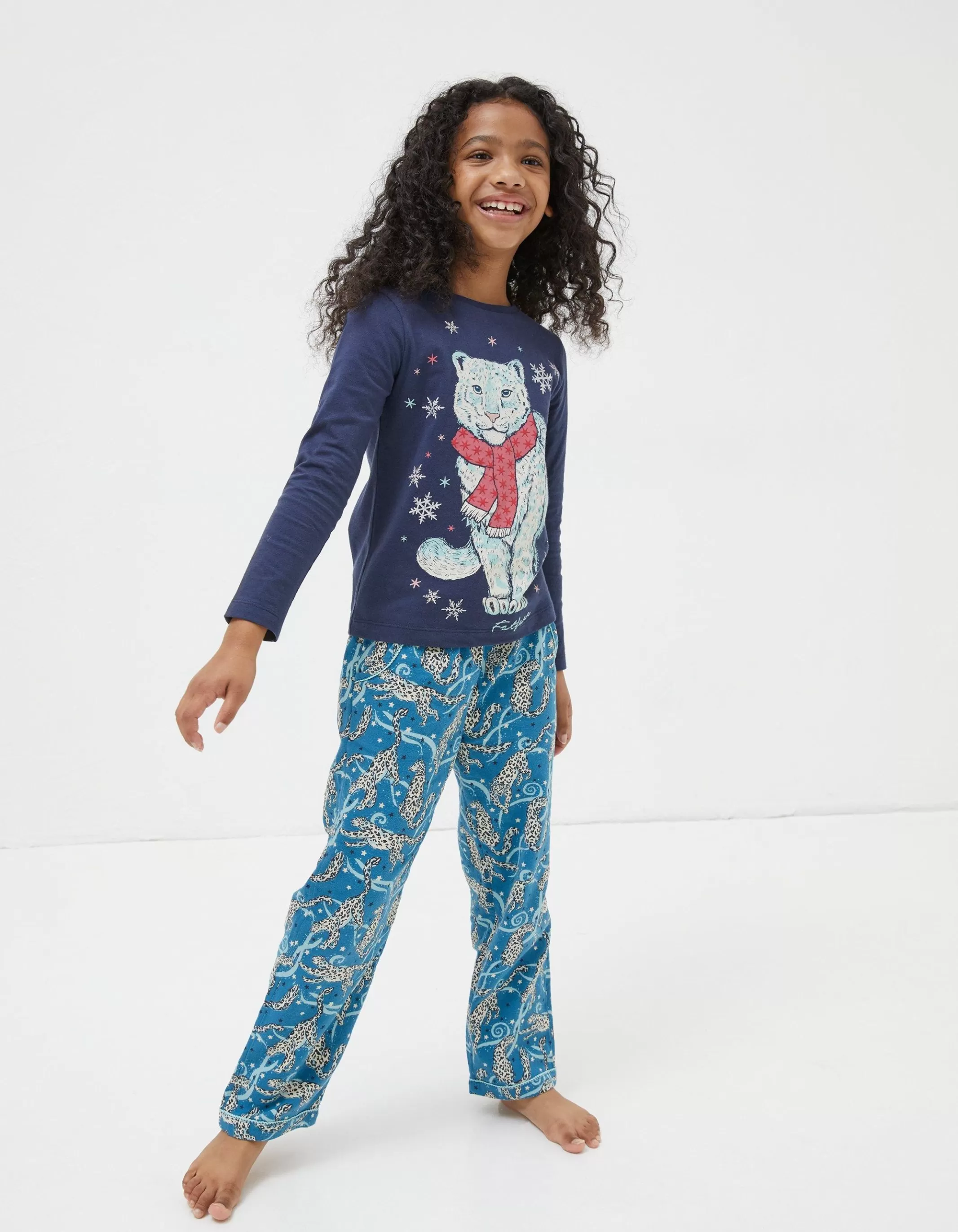 Online FatFace Sadie Snow Leopard Pyjama Set Teal Green