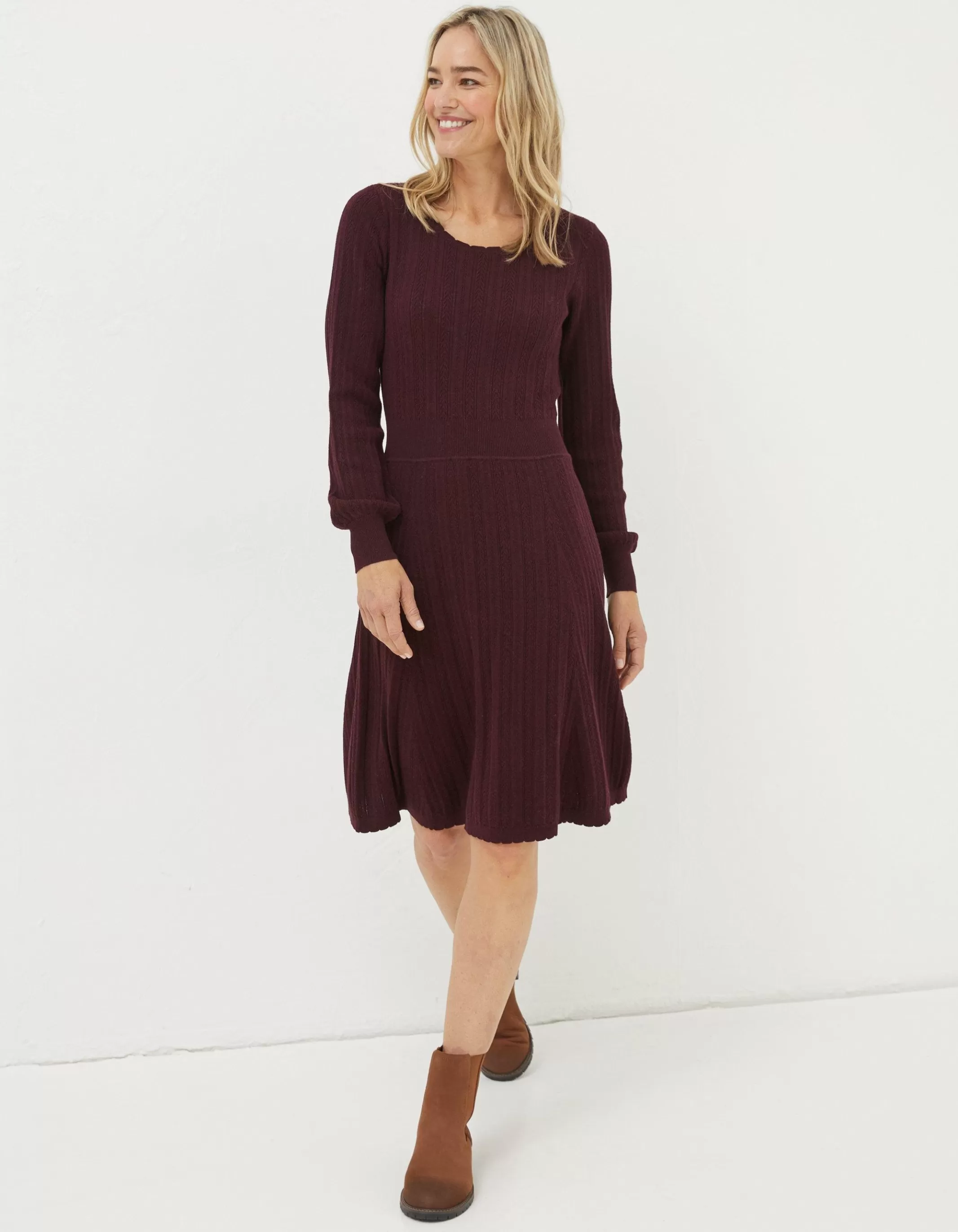 Online FatFace Saffron Knitted Skater Dress Plum