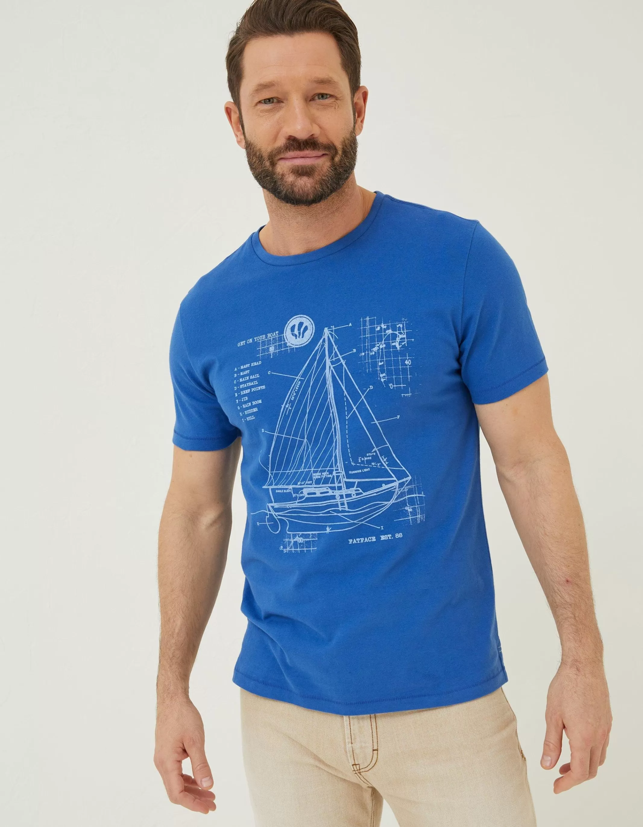 Cheap FatFace Sail Boat Sketch T-Shirt Cobalt Blue