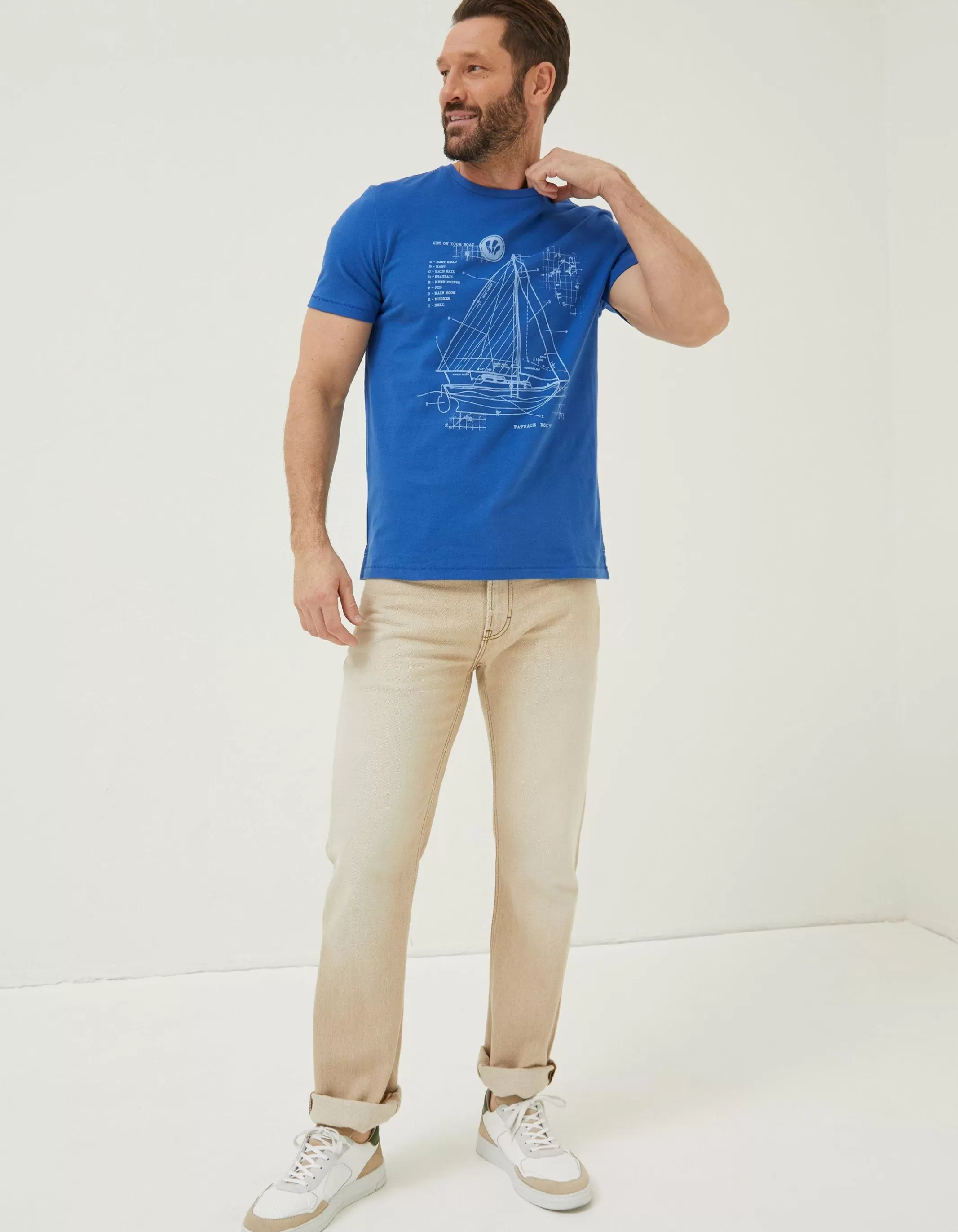 Cheap FatFace Sail Boat Sketch T-Shirt Cobalt Blue