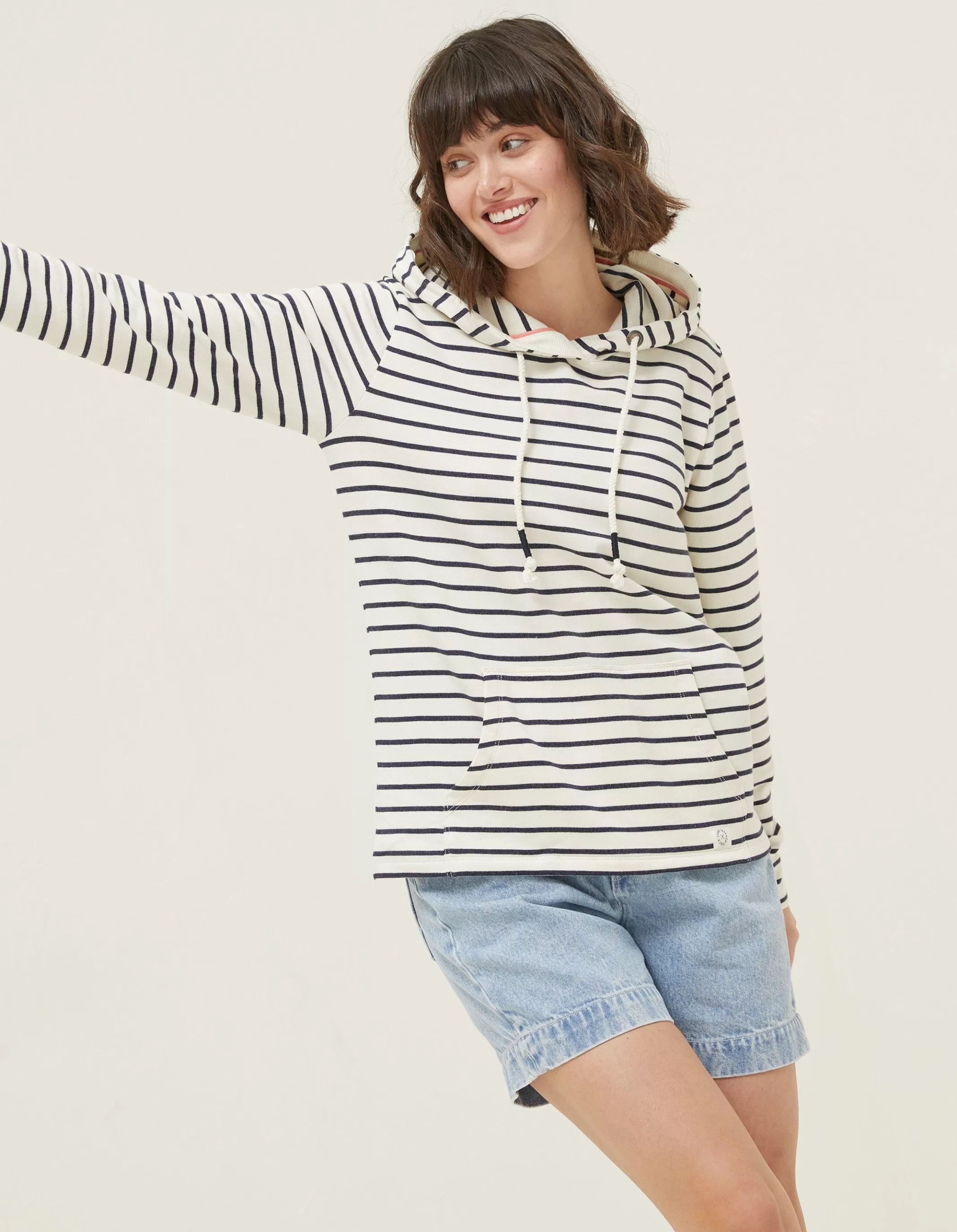 Cheap FatFace Sally Stripe Hoodie Ivory