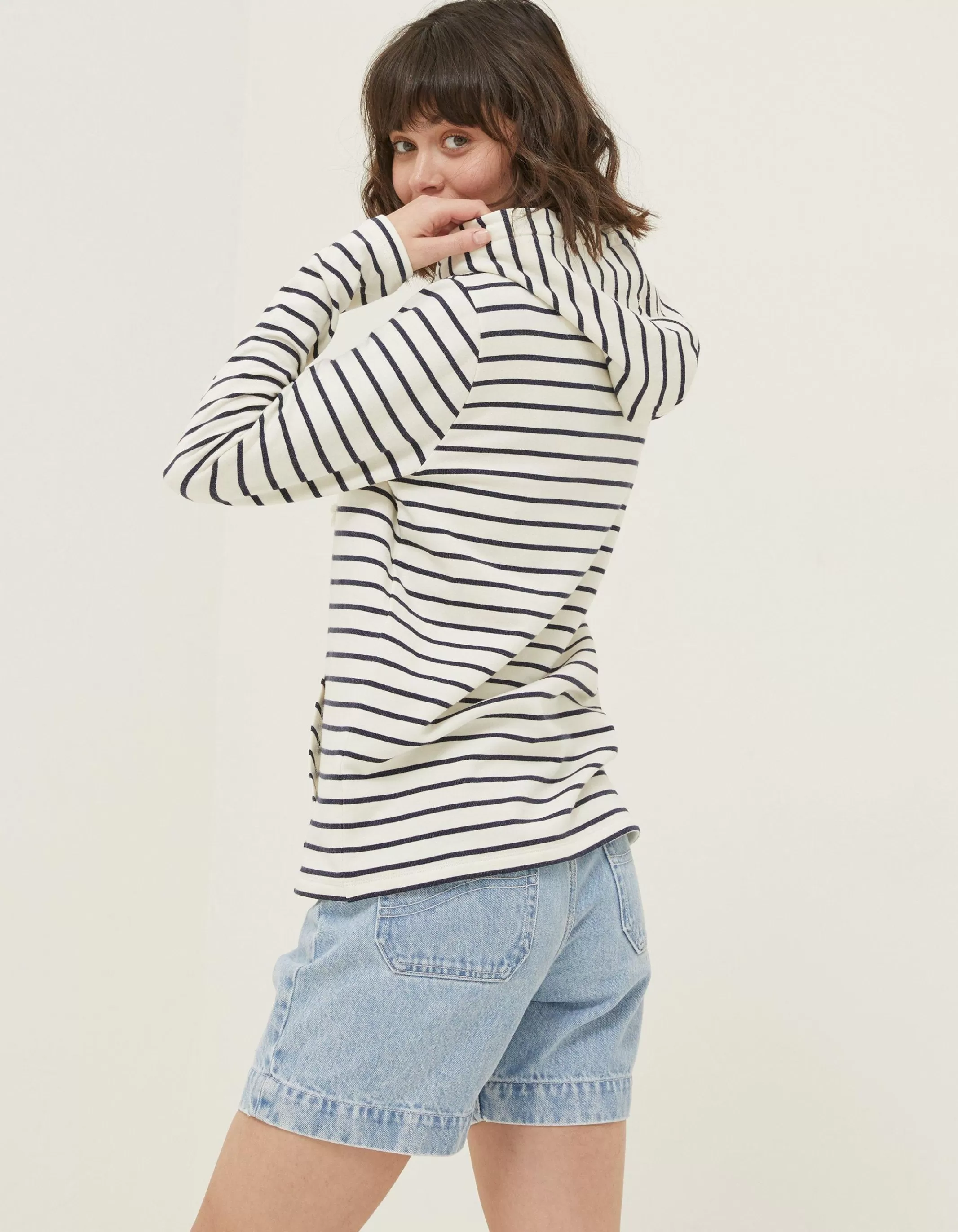 Cheap FatFace Sally Stripe Hoodie Ivory