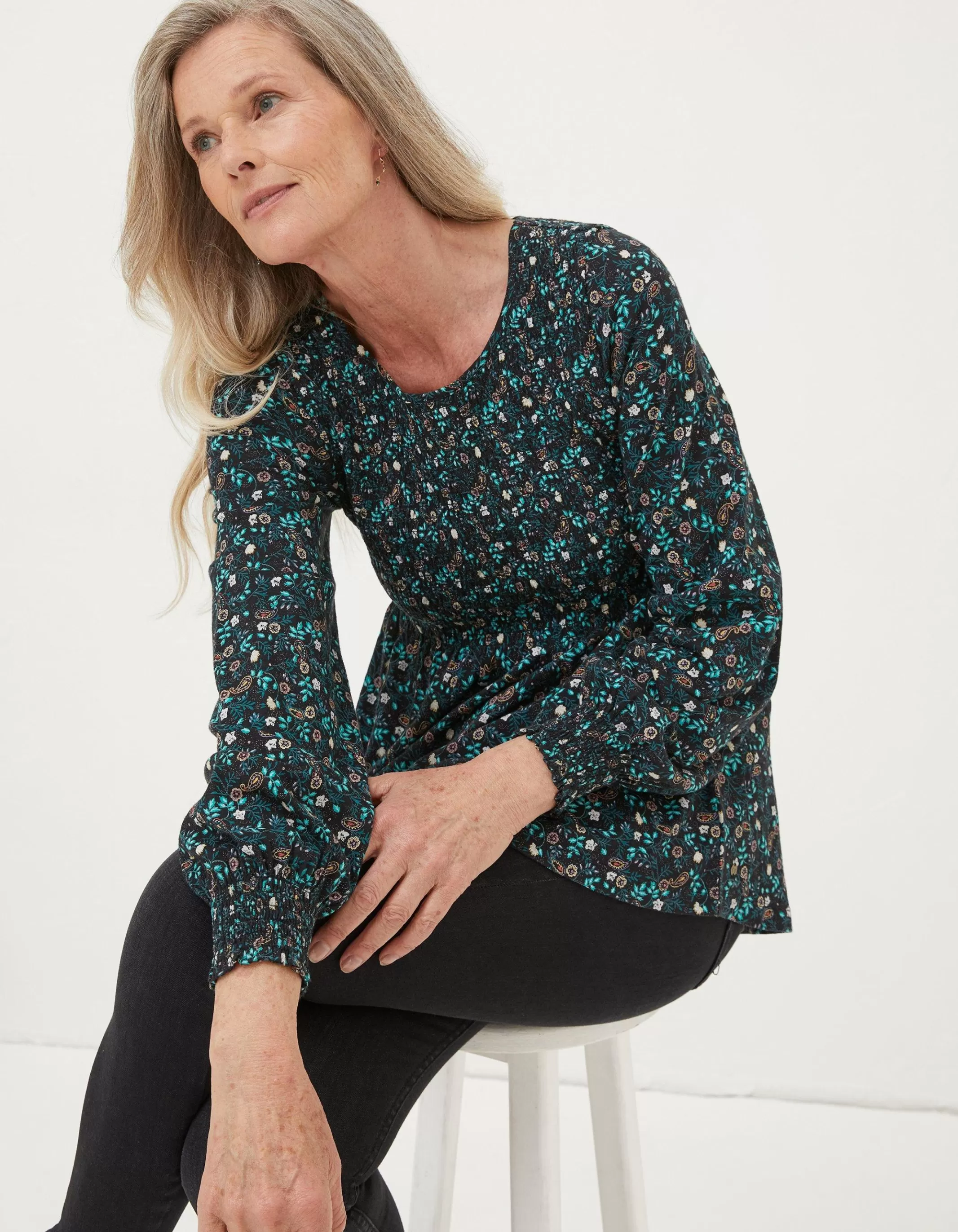 Sale FatFace Sara Evergreen Top Black