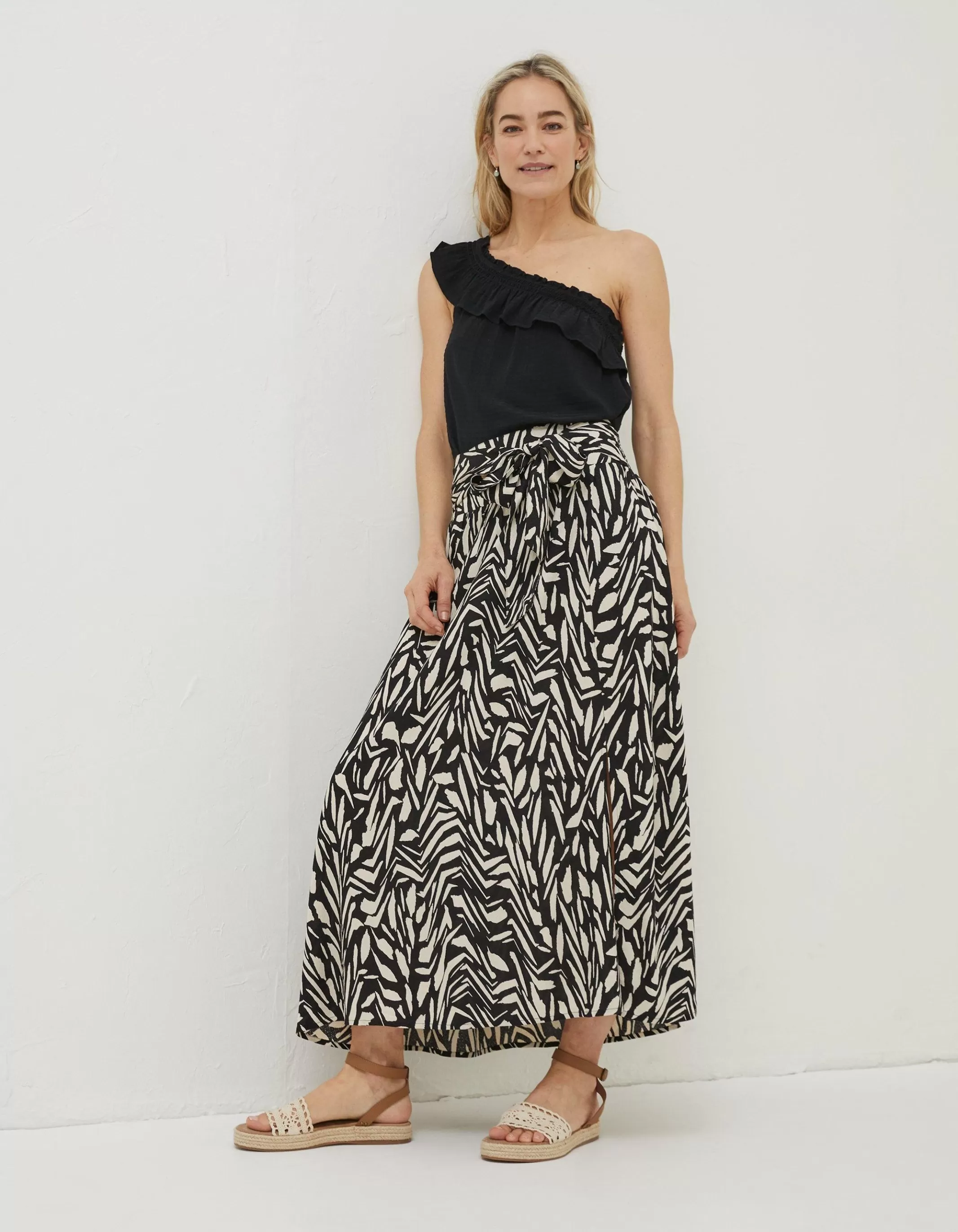Hot FatFace Sasha Paintstroke Midi Skirt Black