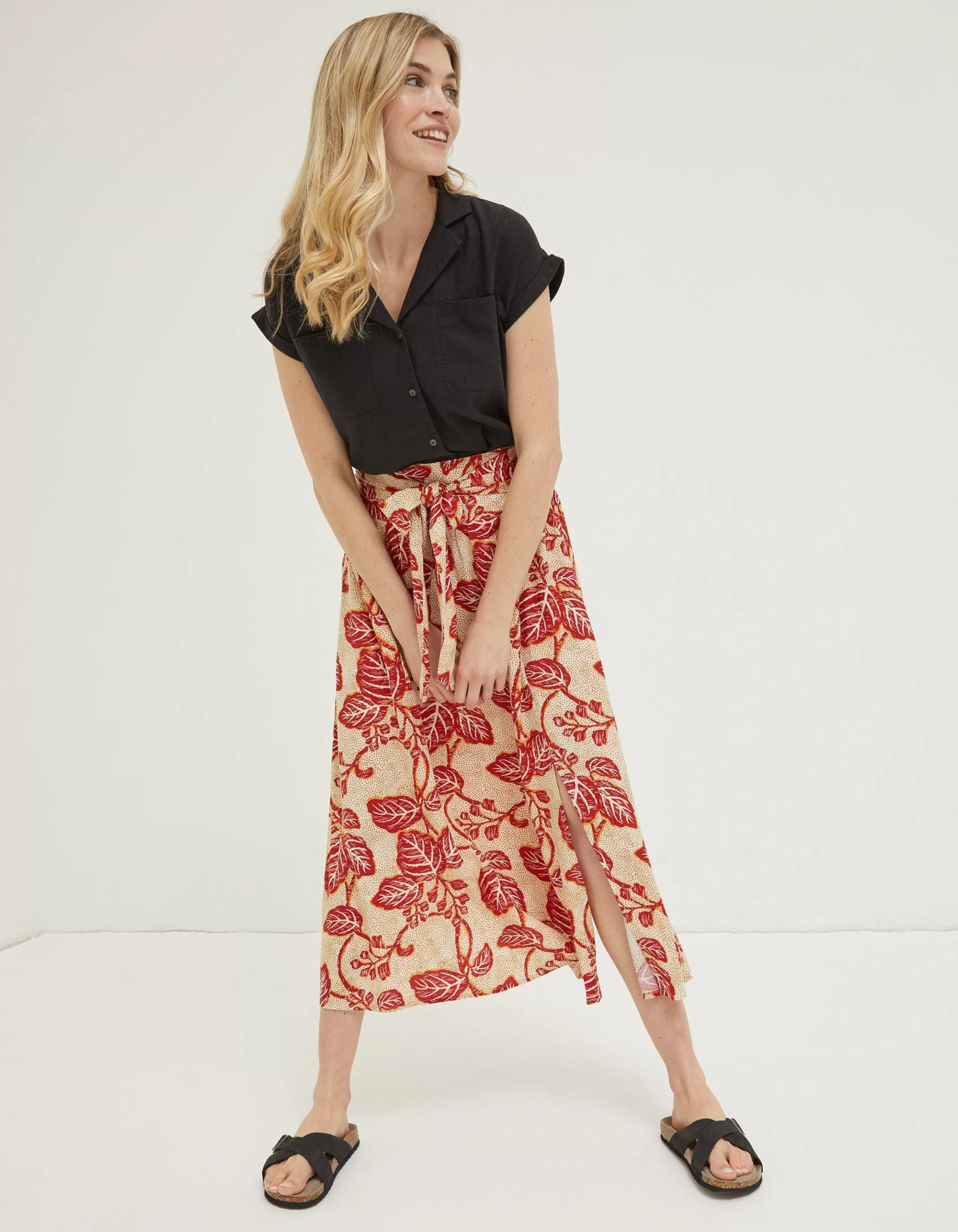 Flash Sale FatFace Sasha Vine Floral Midi Skirt Cream