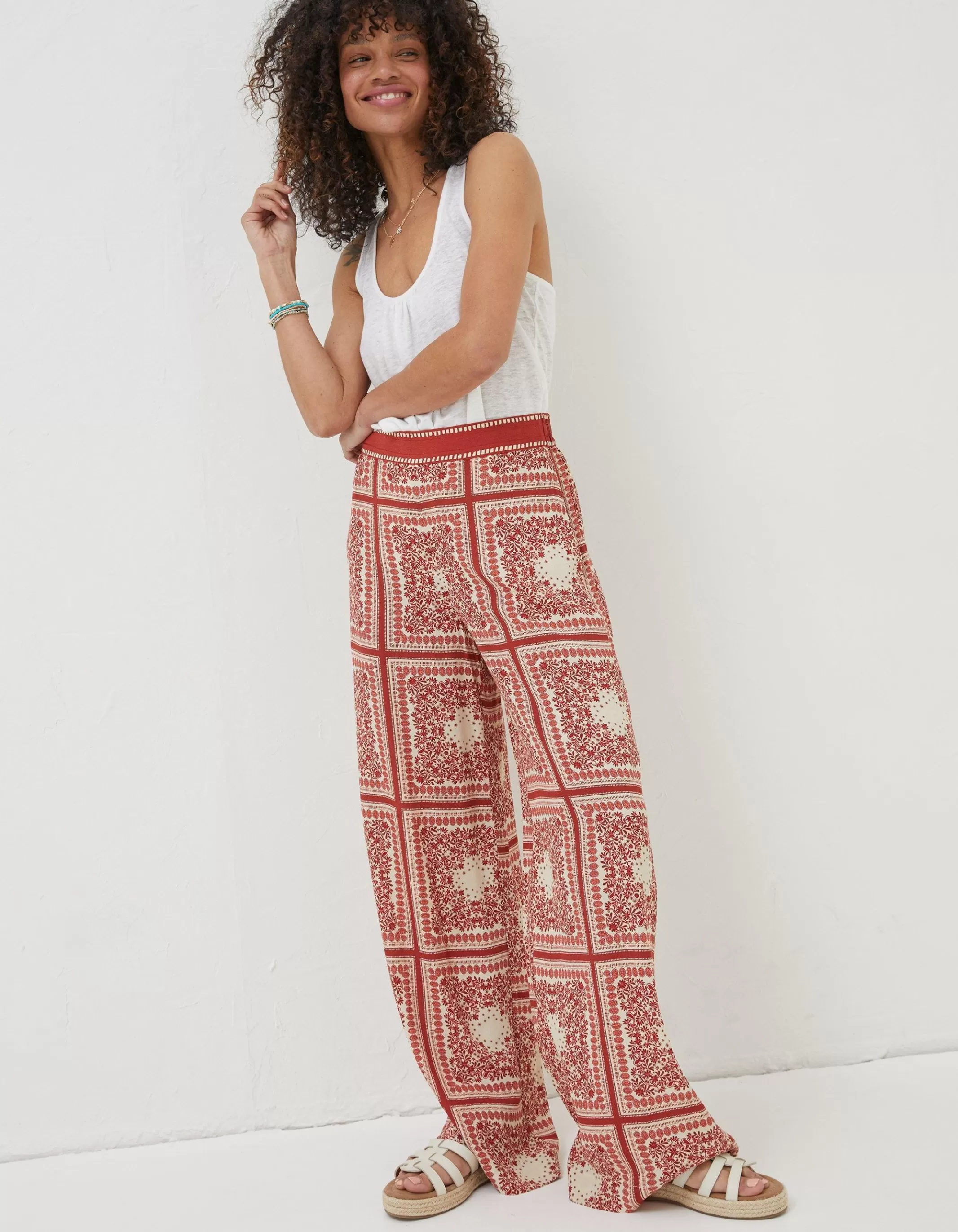 Store FatFace Scarf Print Palazzo Trousers Ivory