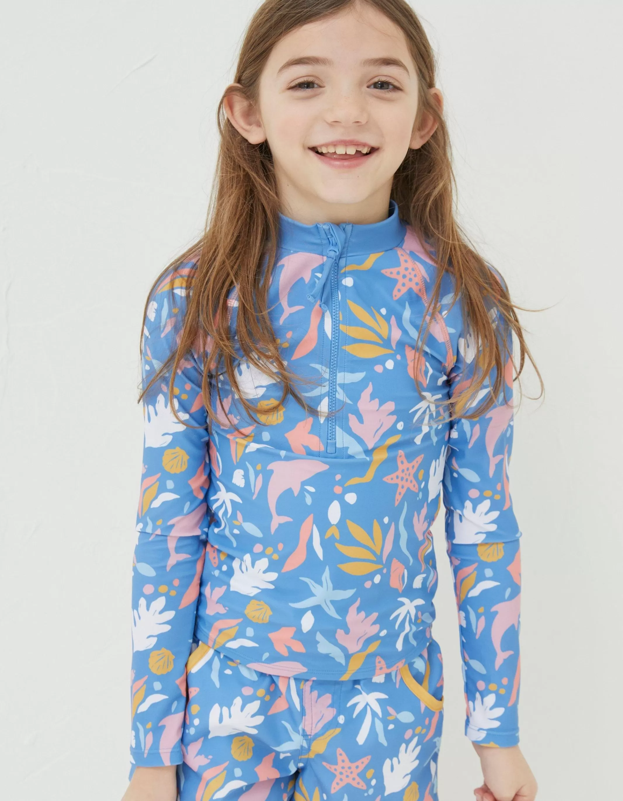 New FatFace Sea Scape Rash Vest Bright Blue