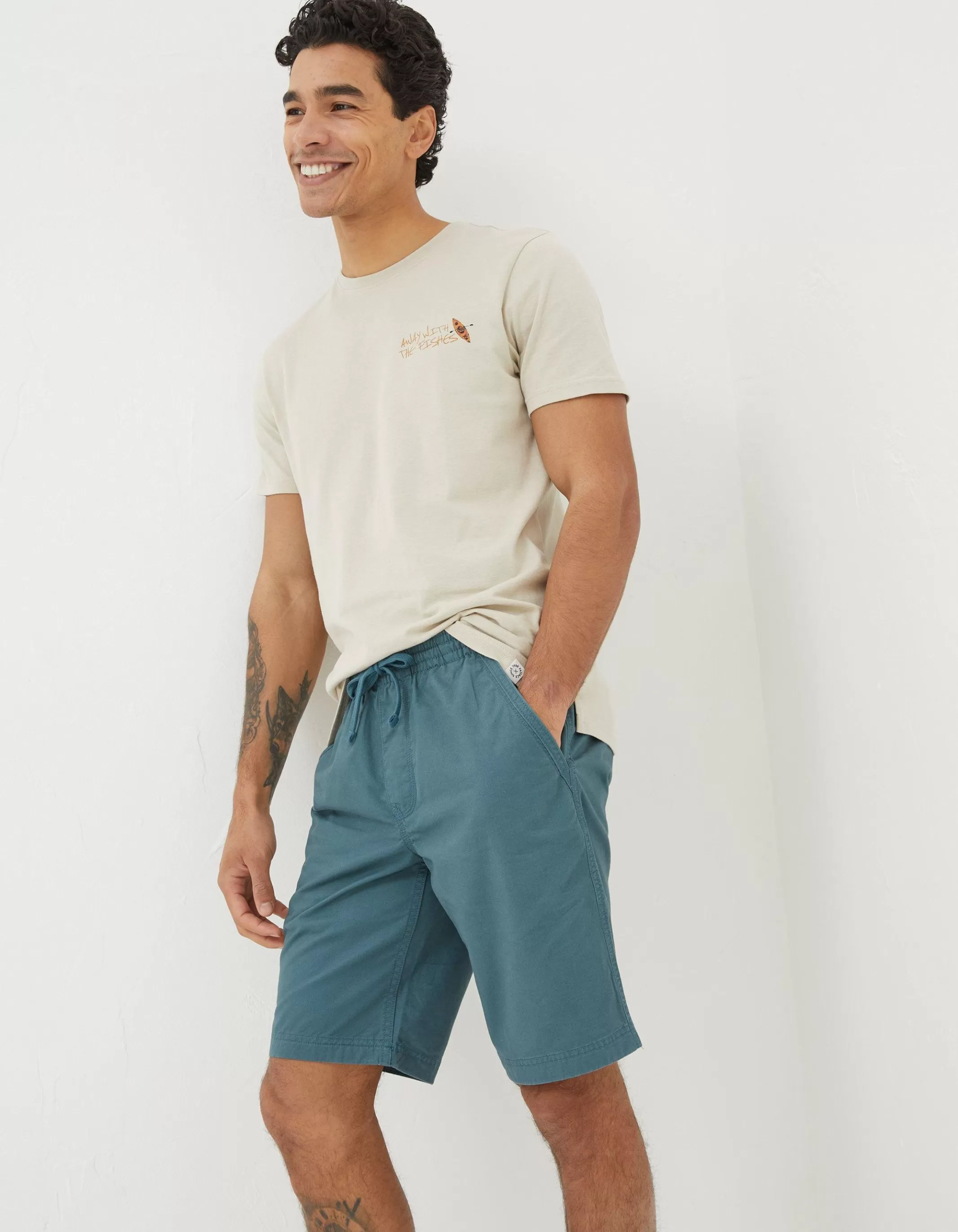 Cheap FatFace Seaton Pull On Shorts Dark Teal Green