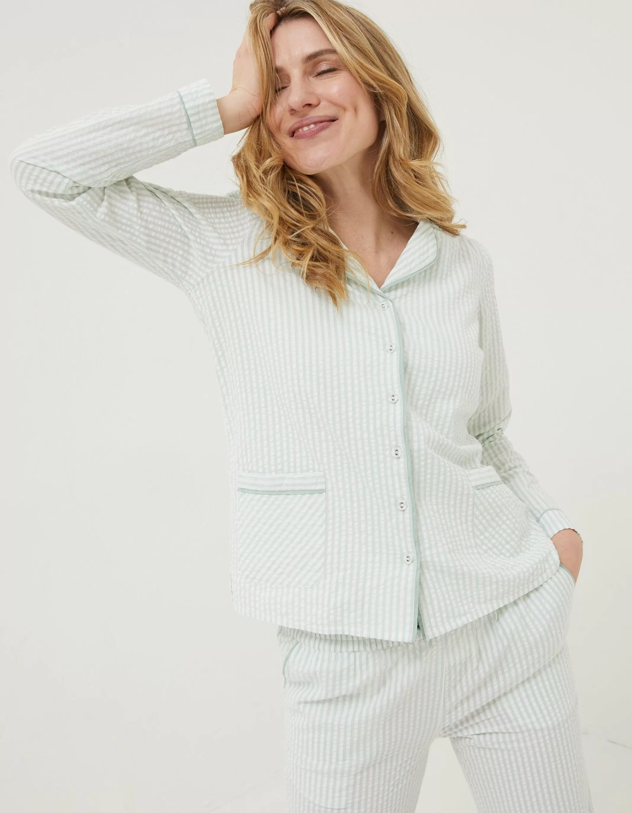 Hot FatFace Seersucker Stripe Pj Shirt Multi Colour