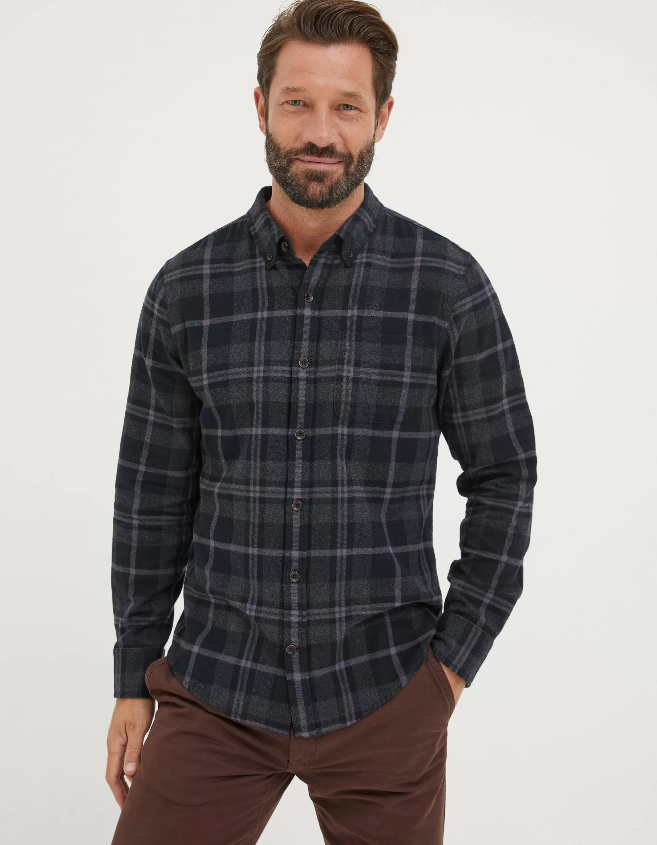 Cheap FatFace Selwood Check Shirt Black