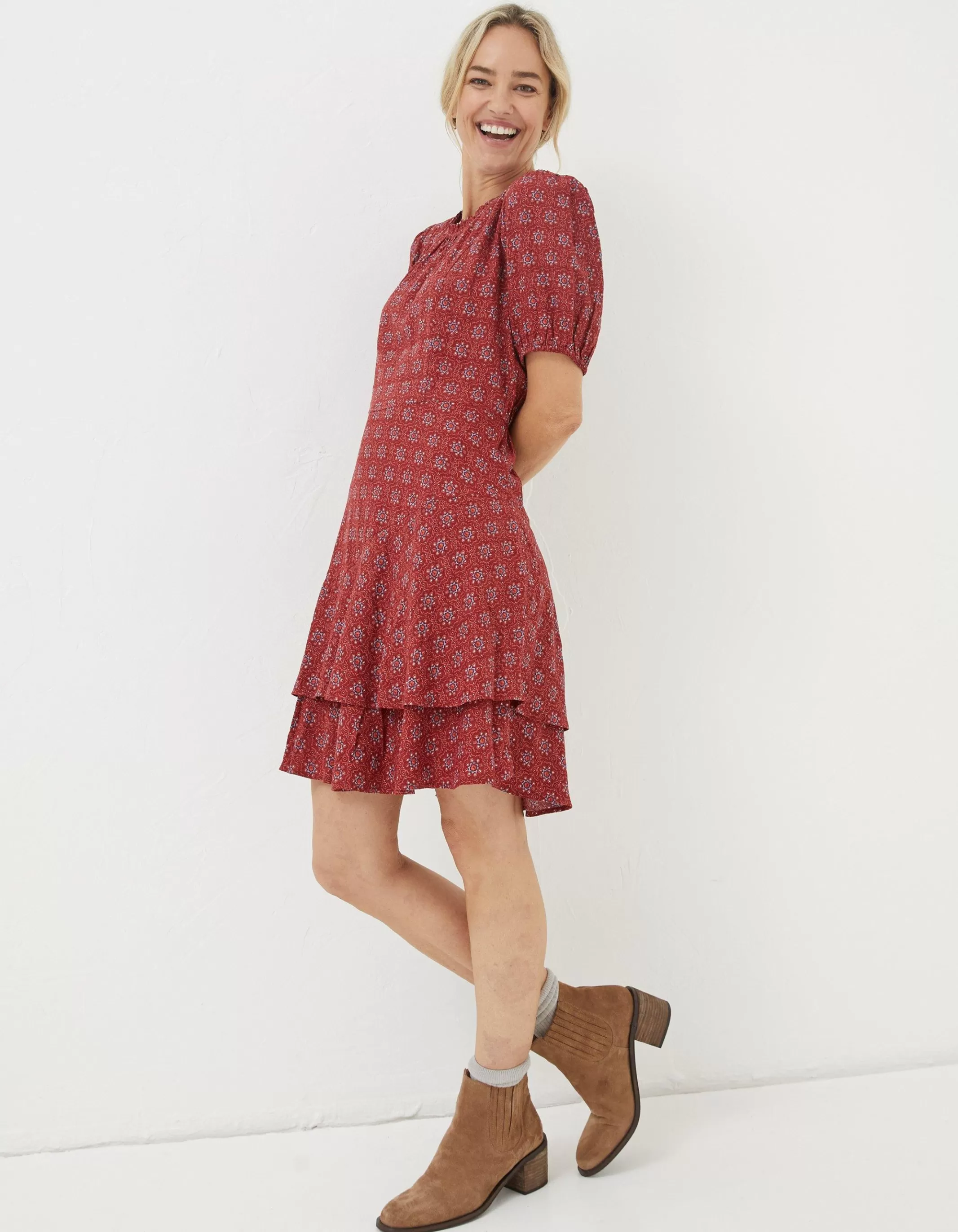 Online FatFace Shaney Craft Geo Dress Raspberry Red