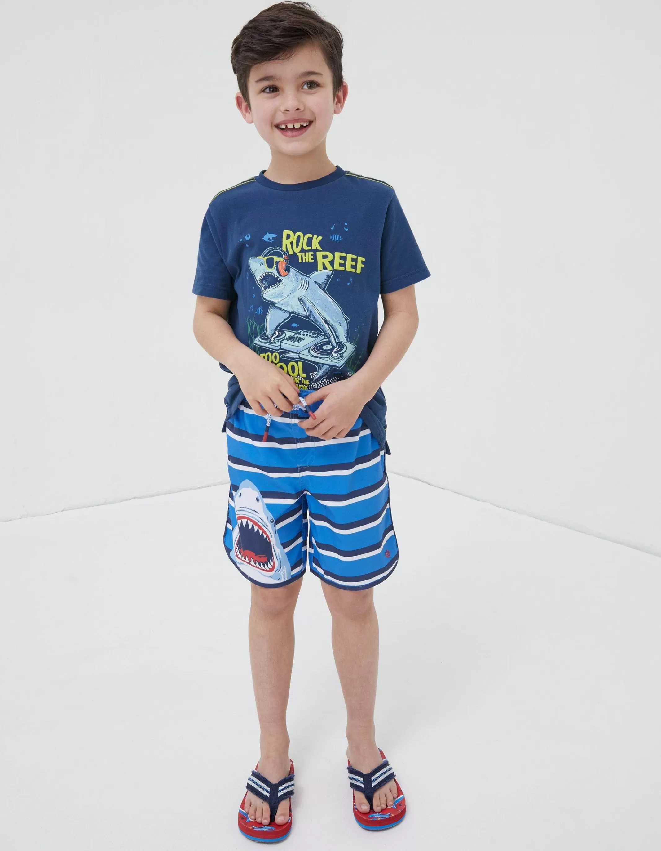 Discount FatFace Shark Graphic Boardies Cobalt Blue