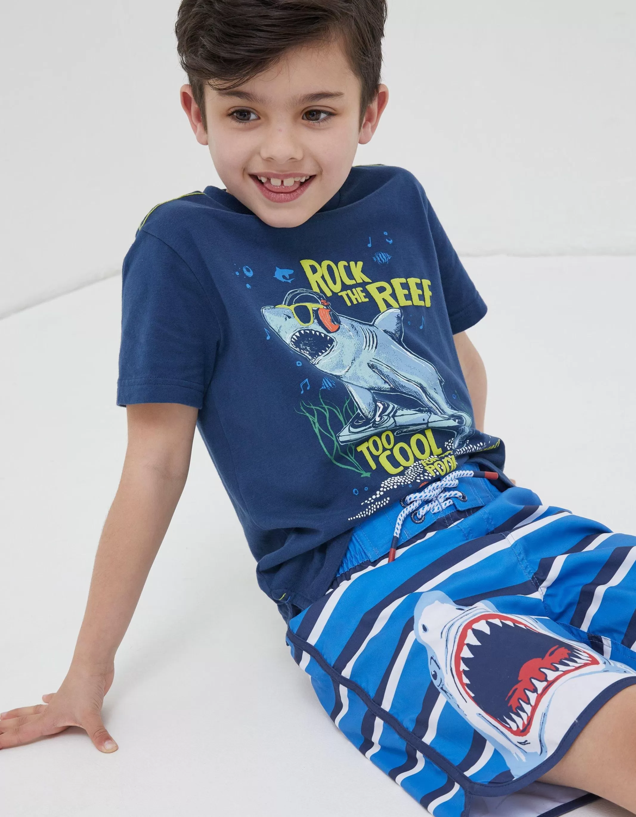 Discount FatFace Shark Graphic Boardies Cobalt Blue