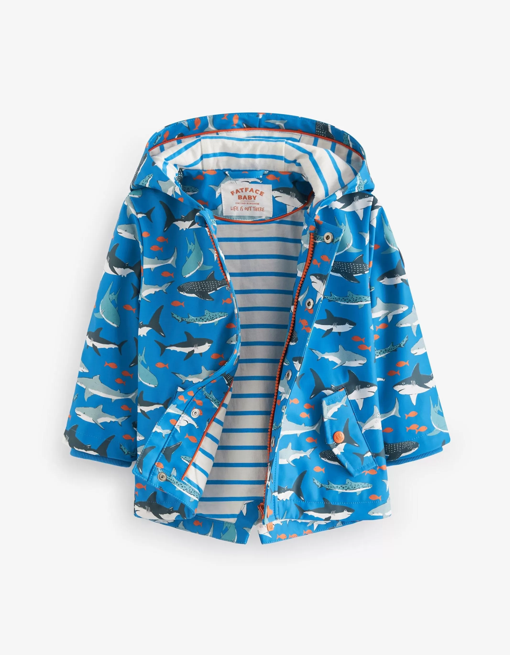 Clearance FatFace Shark Print Raincoat Blue