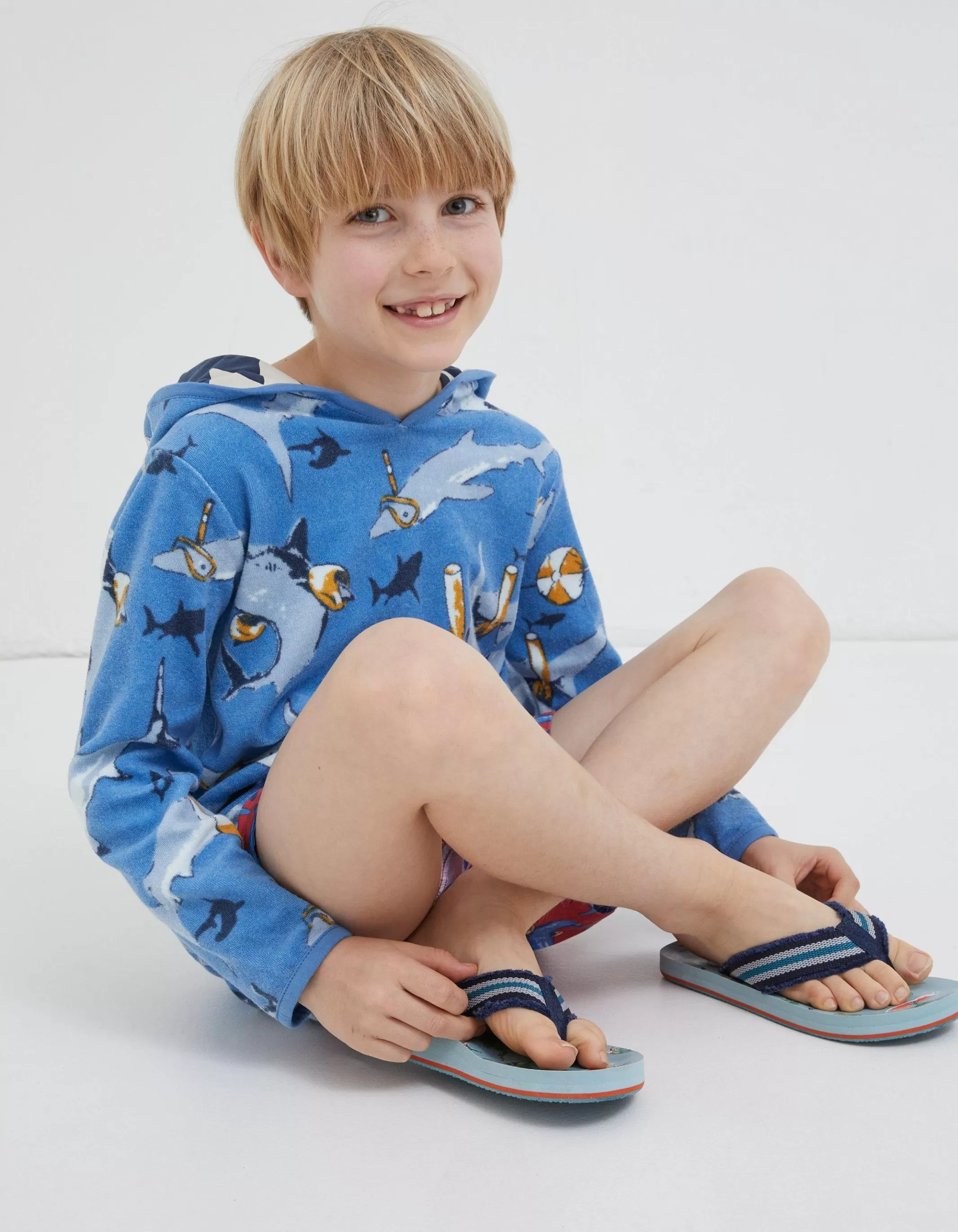 Clearance FatFace Shark Towelling Poncho Light Blue