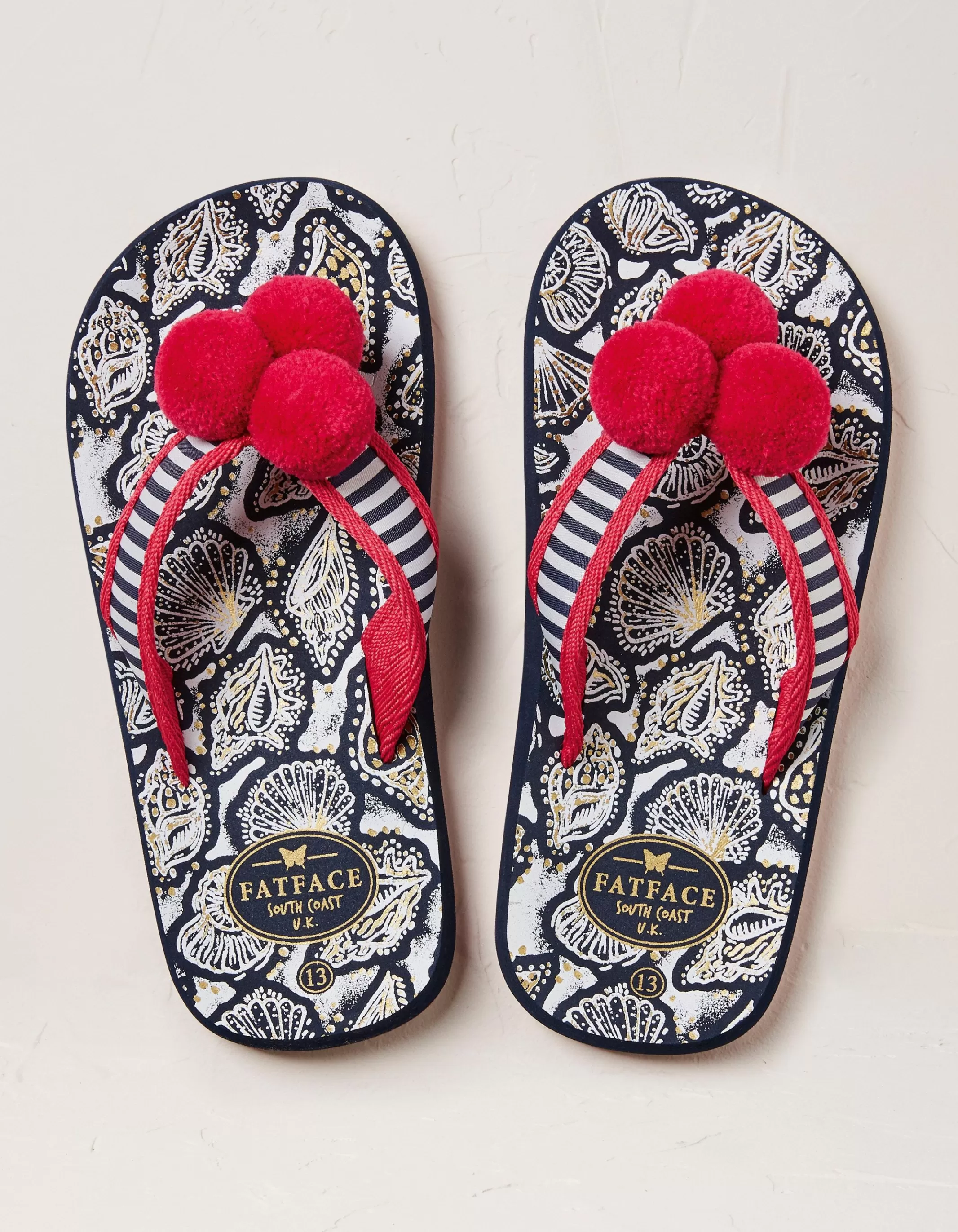 Shop FatFace Shell Print Flip Flops Navy