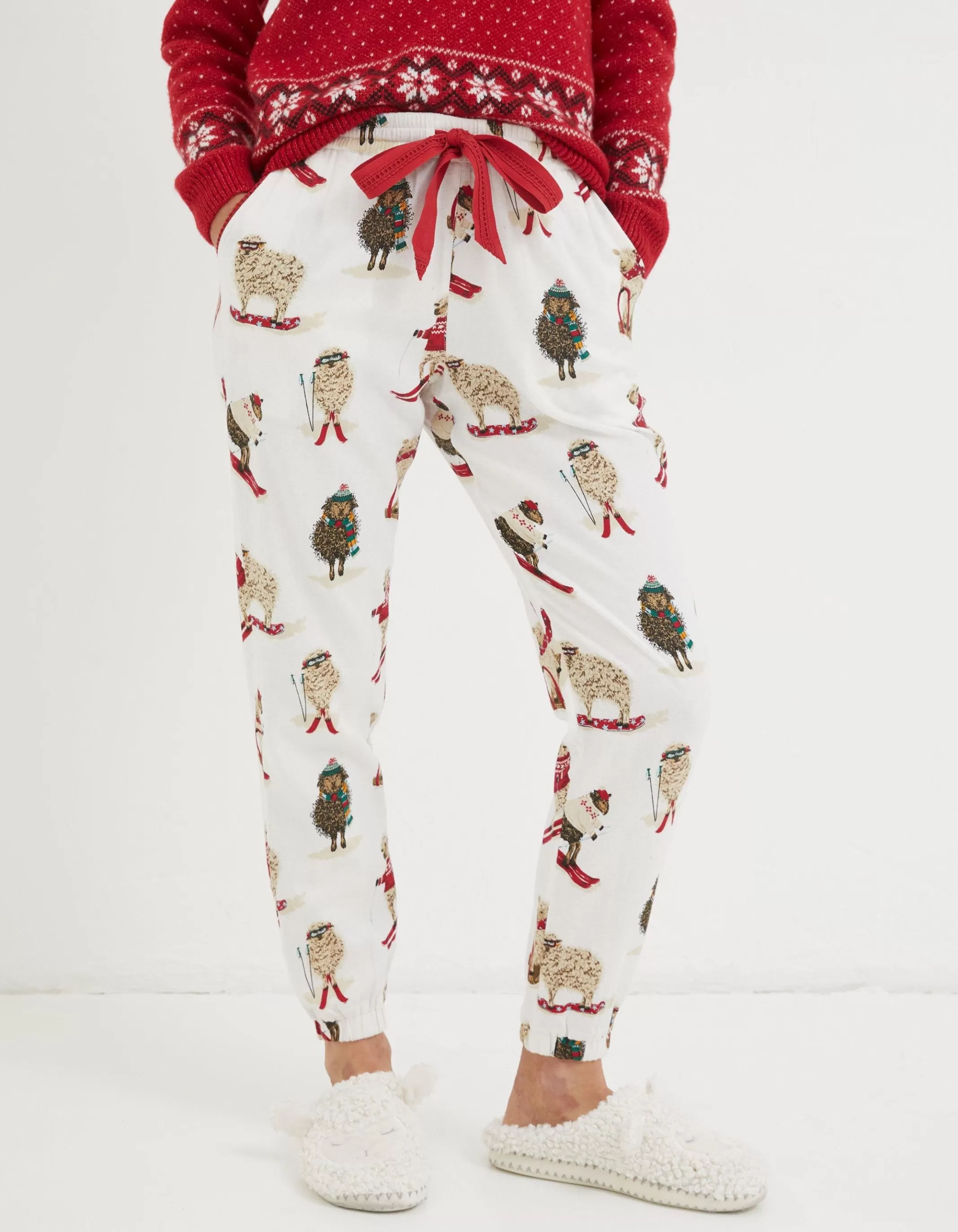 Hot FatFace Shelter Stevie Sheep Cora Pyjama Bottoms Ivory