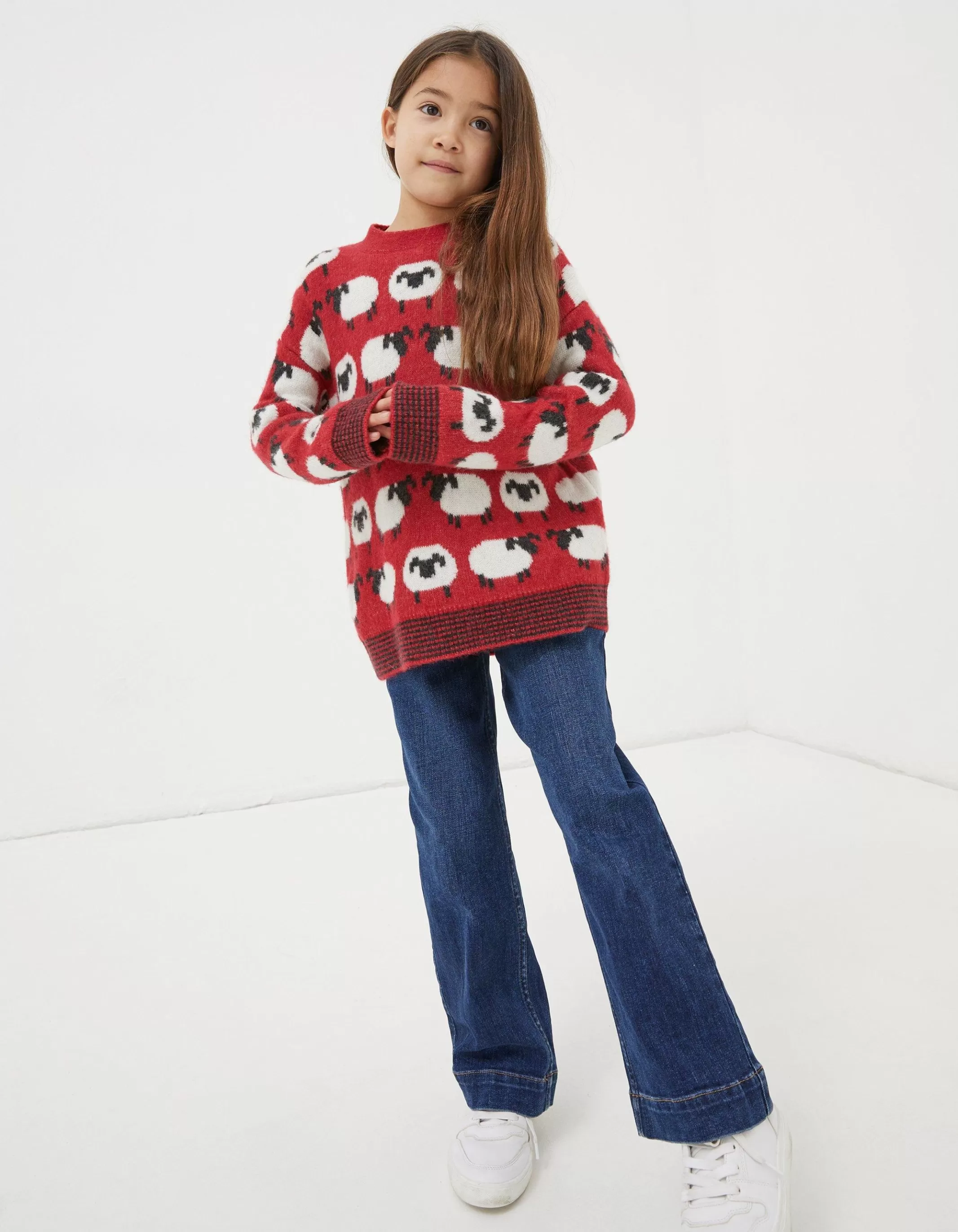 Outlet FatFace Shelter Stevie Sheep Crew Neck Jumper Cherry Red