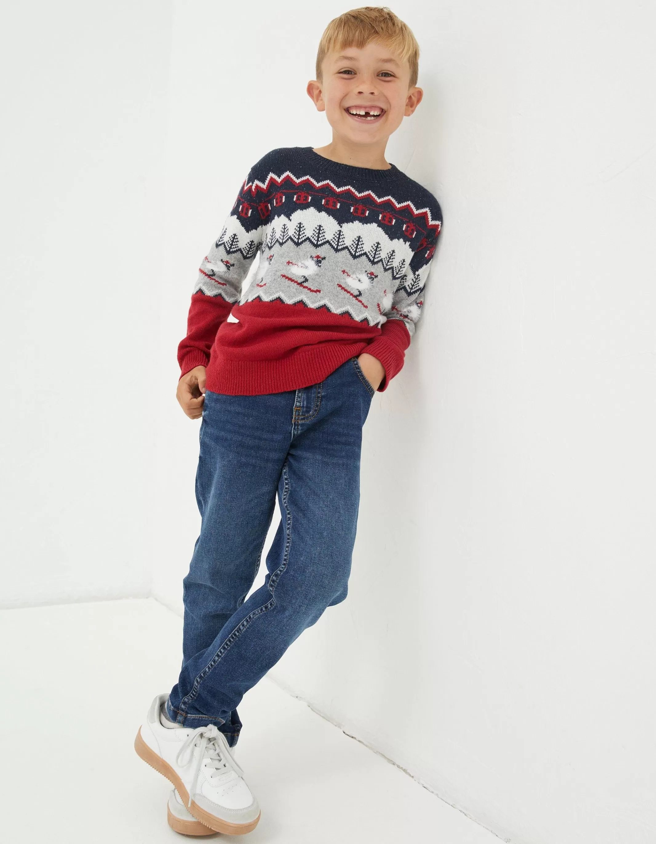 Fashion FatFace Shelter Stevie Sheep Ski Jumper Cherry Red