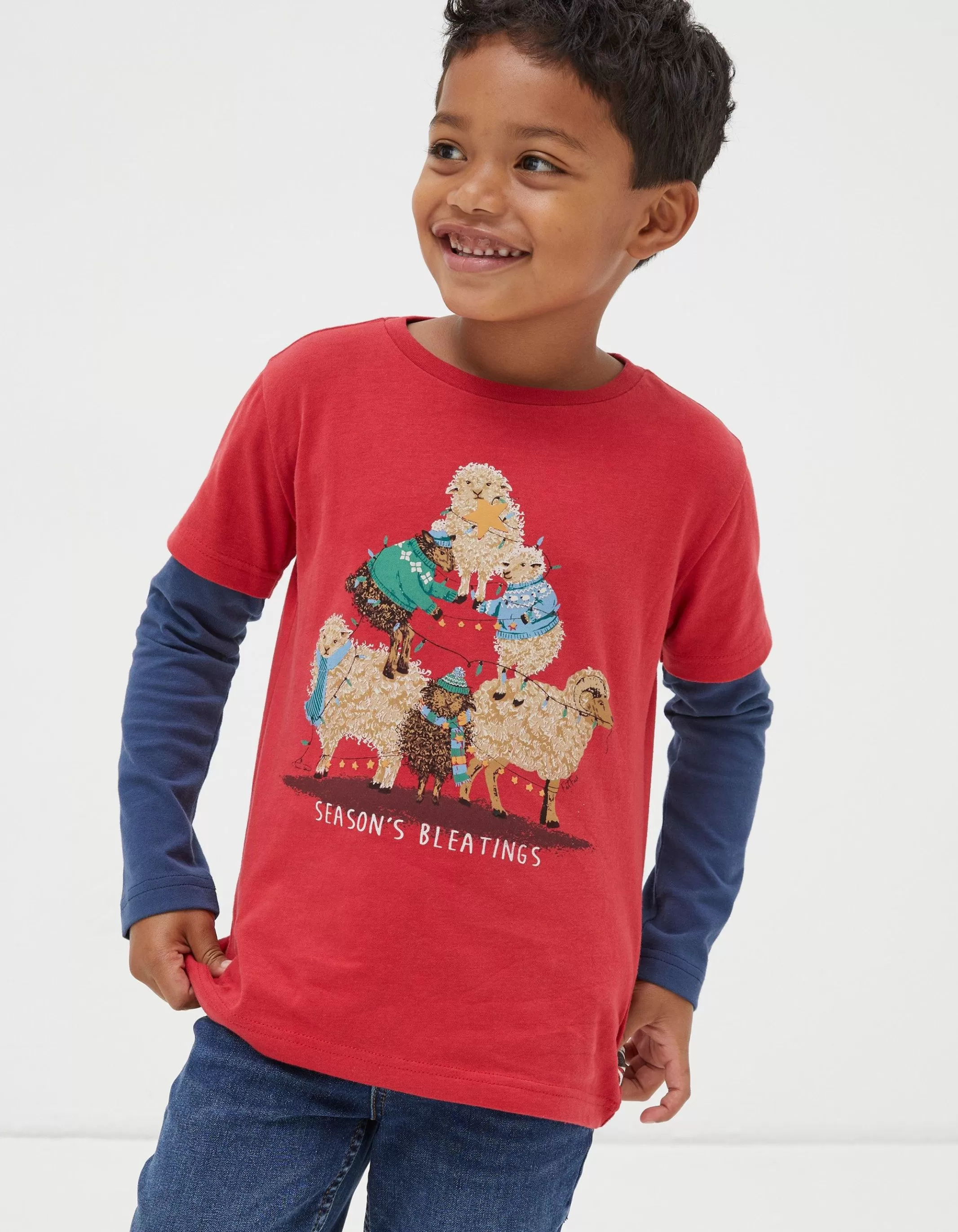 Online FatFace Shelter Stevie Sheep T-Shirt Cherry Red