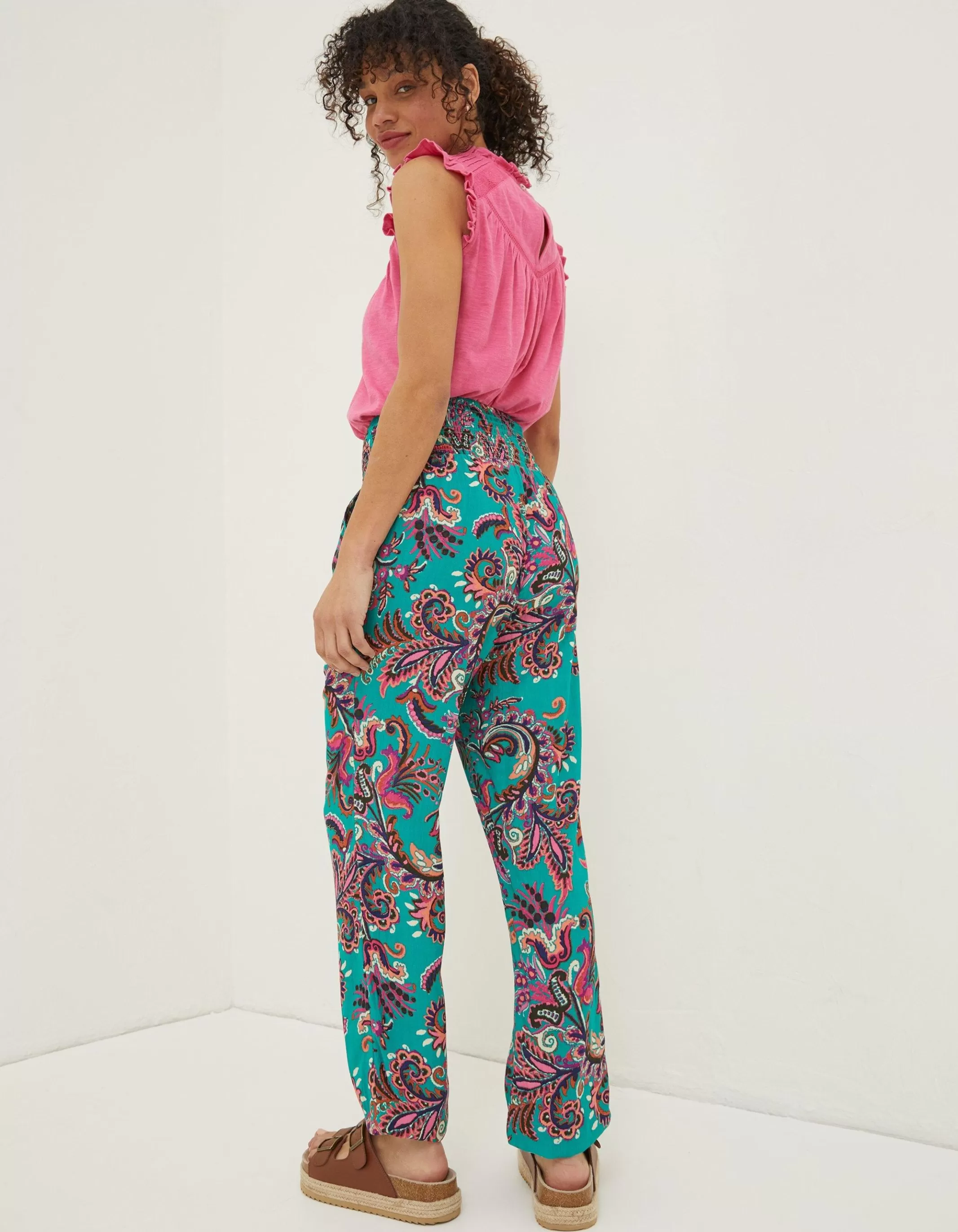 Shop FatFace Shirred Festival Trousers Teal Green