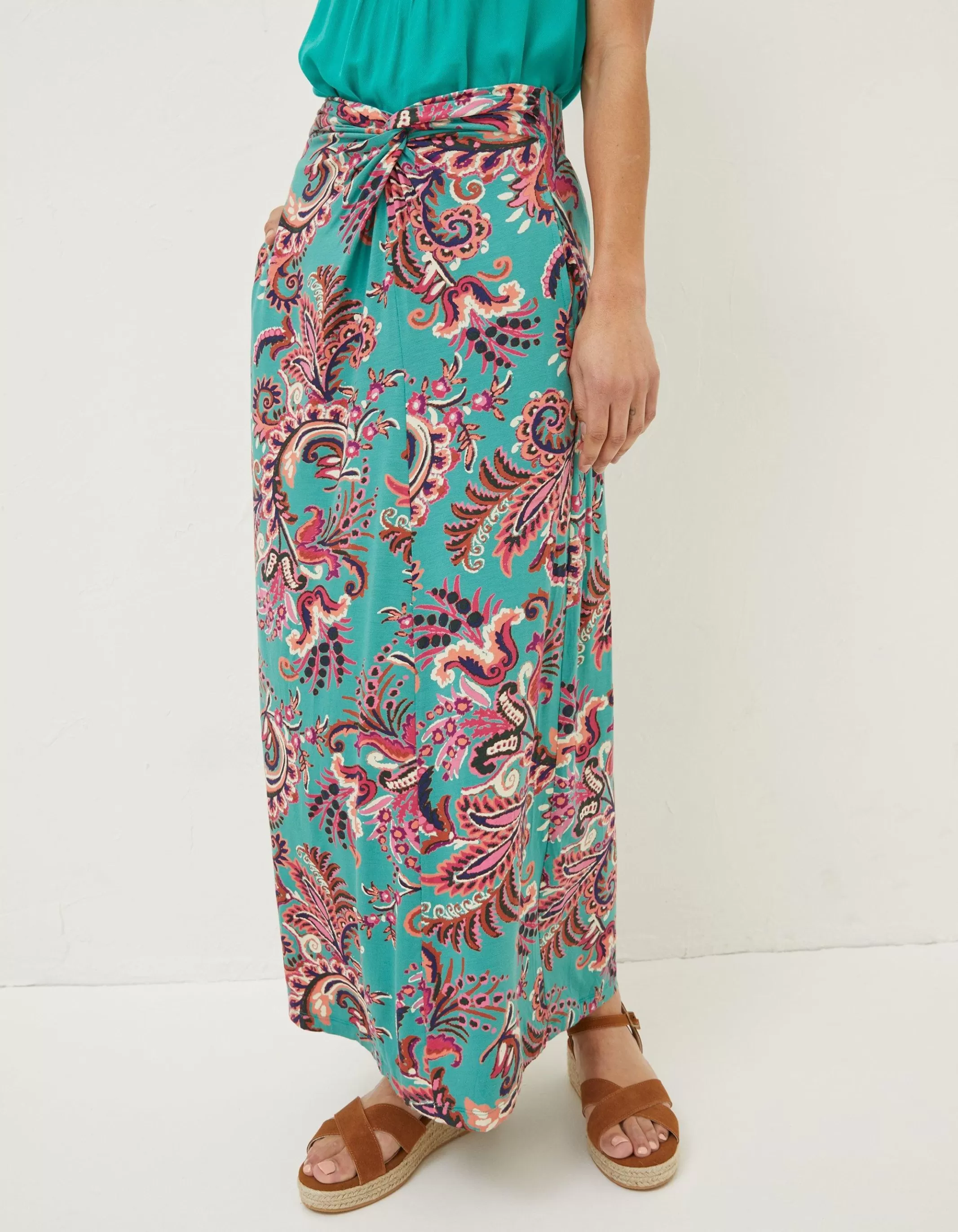 Fashion FatFace Shona Festival Jersey Maxi Skirt Teal Green