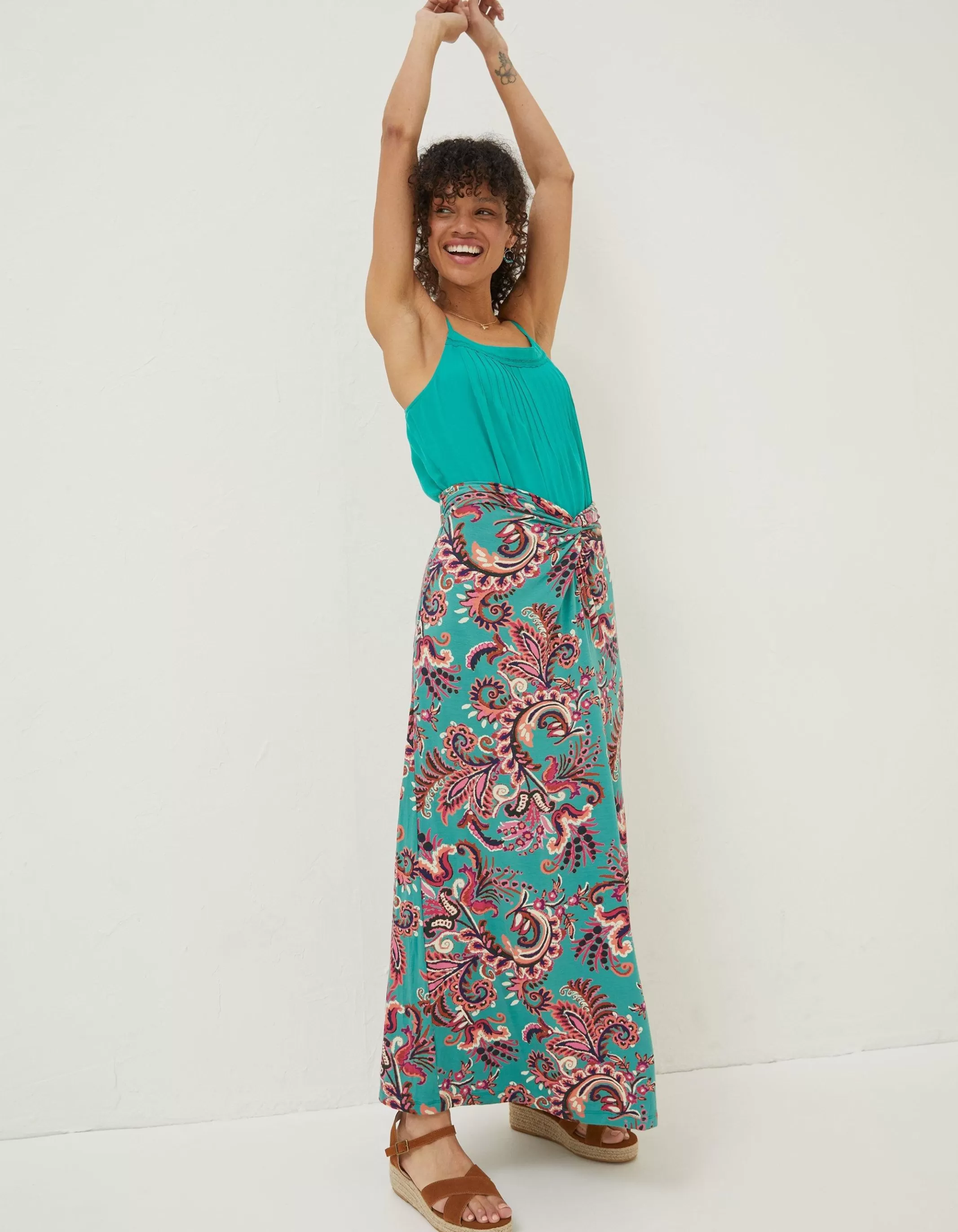 Fashion FatFace Shona Festival Jersey Maxi Skirt Teal Green