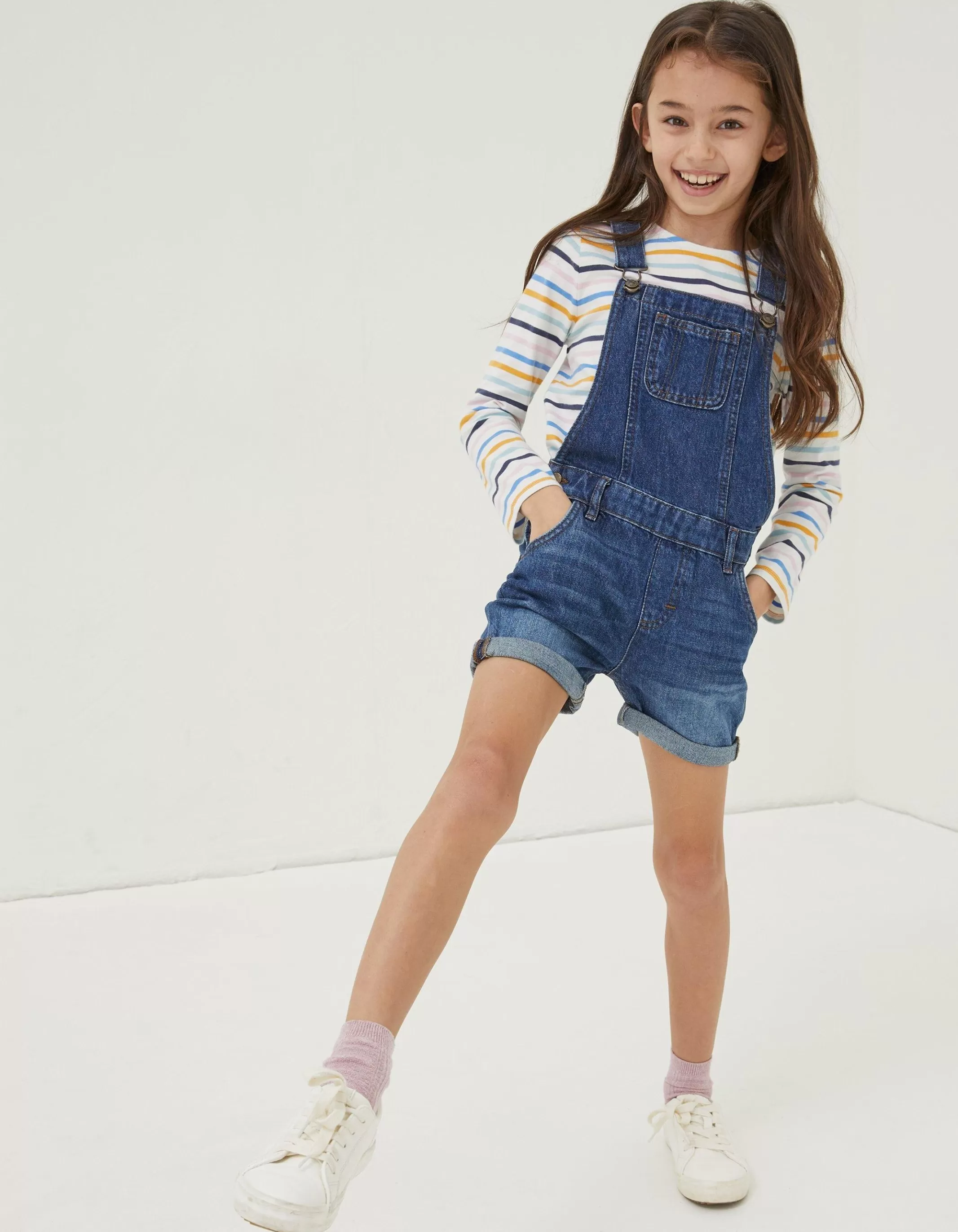 New FatFace Shortie Dungarees Vintage Blue