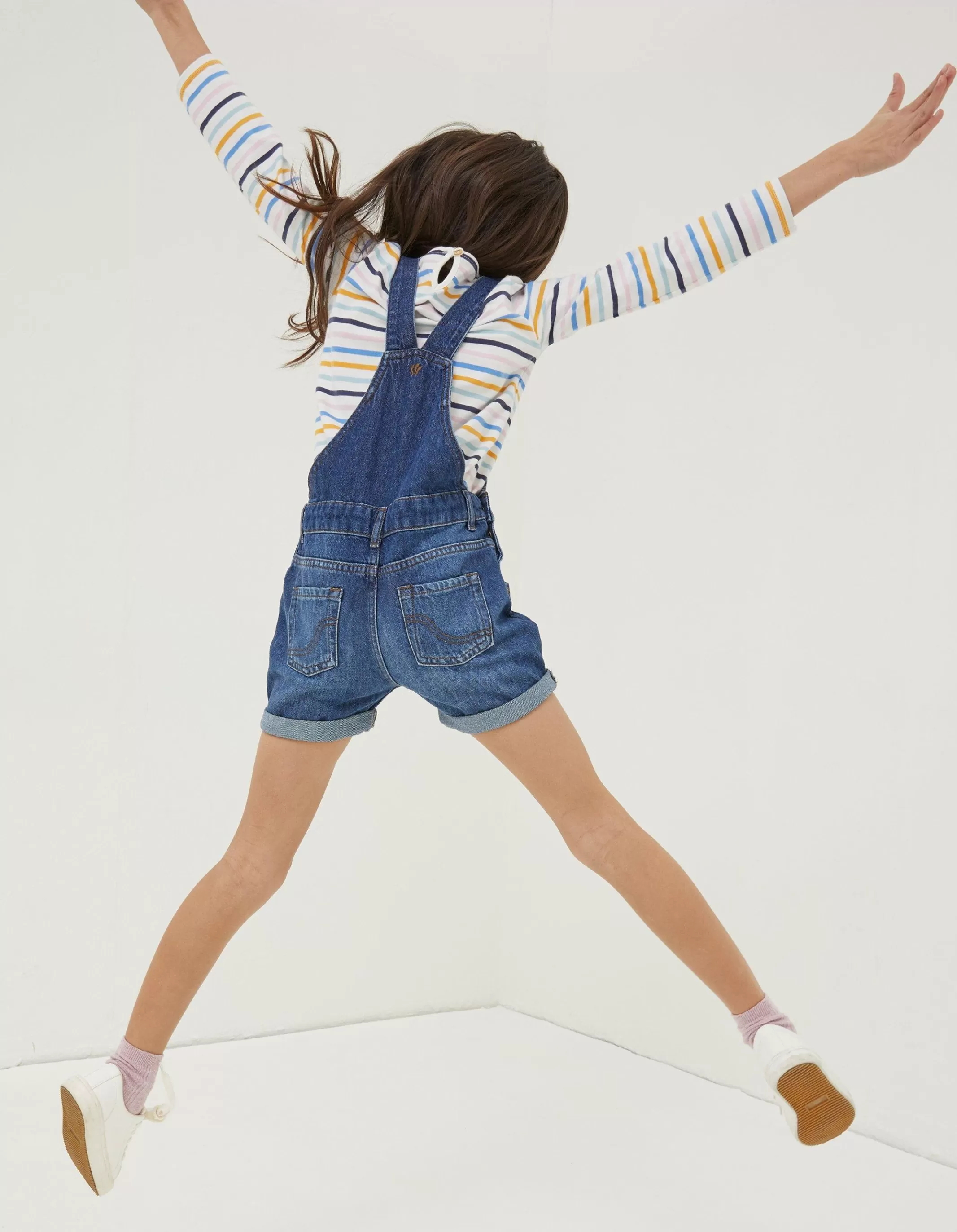 New FatFace Shortie Dungarees Vintage Blue