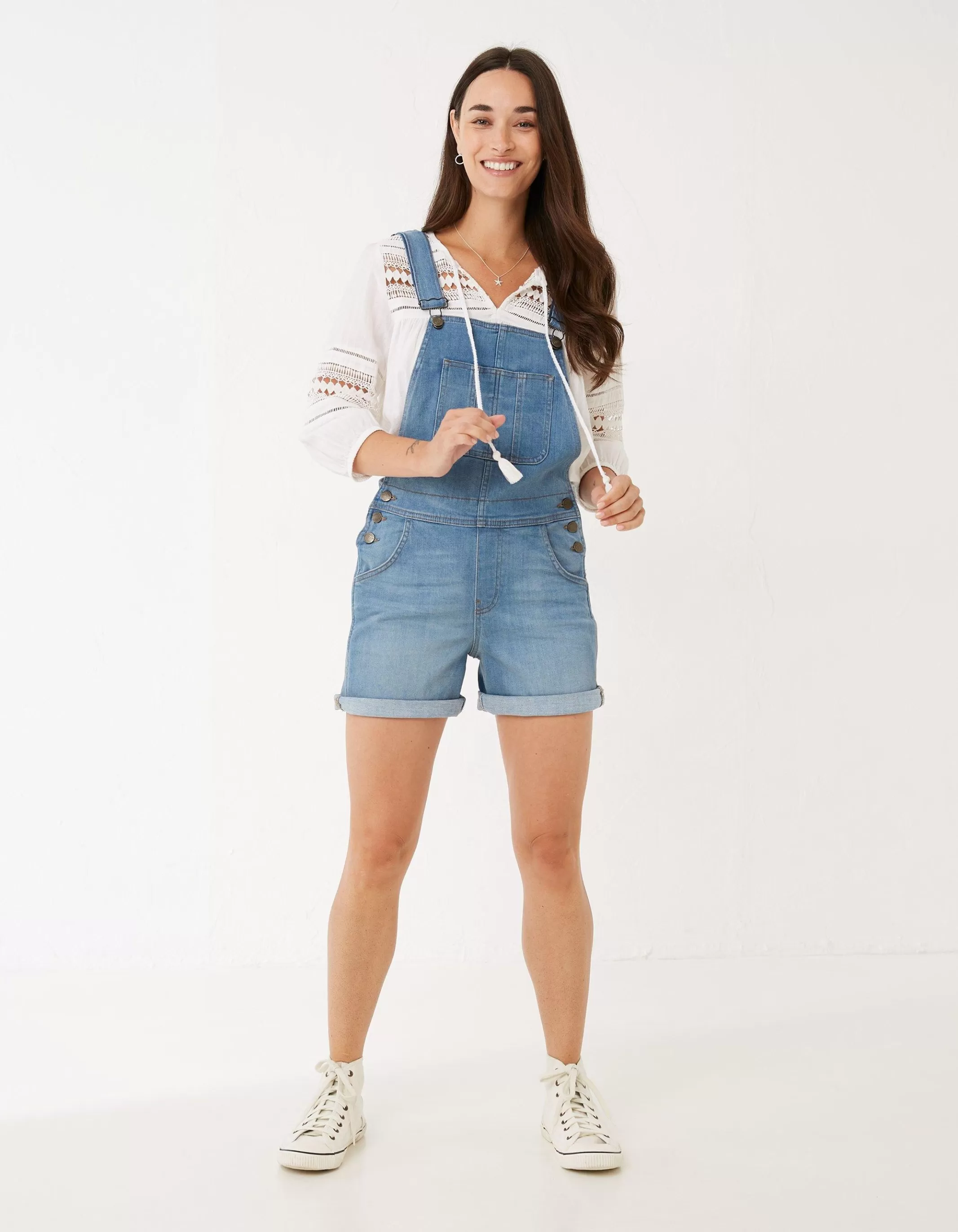 Discount FatFace Shortie Dungarees Light Wash