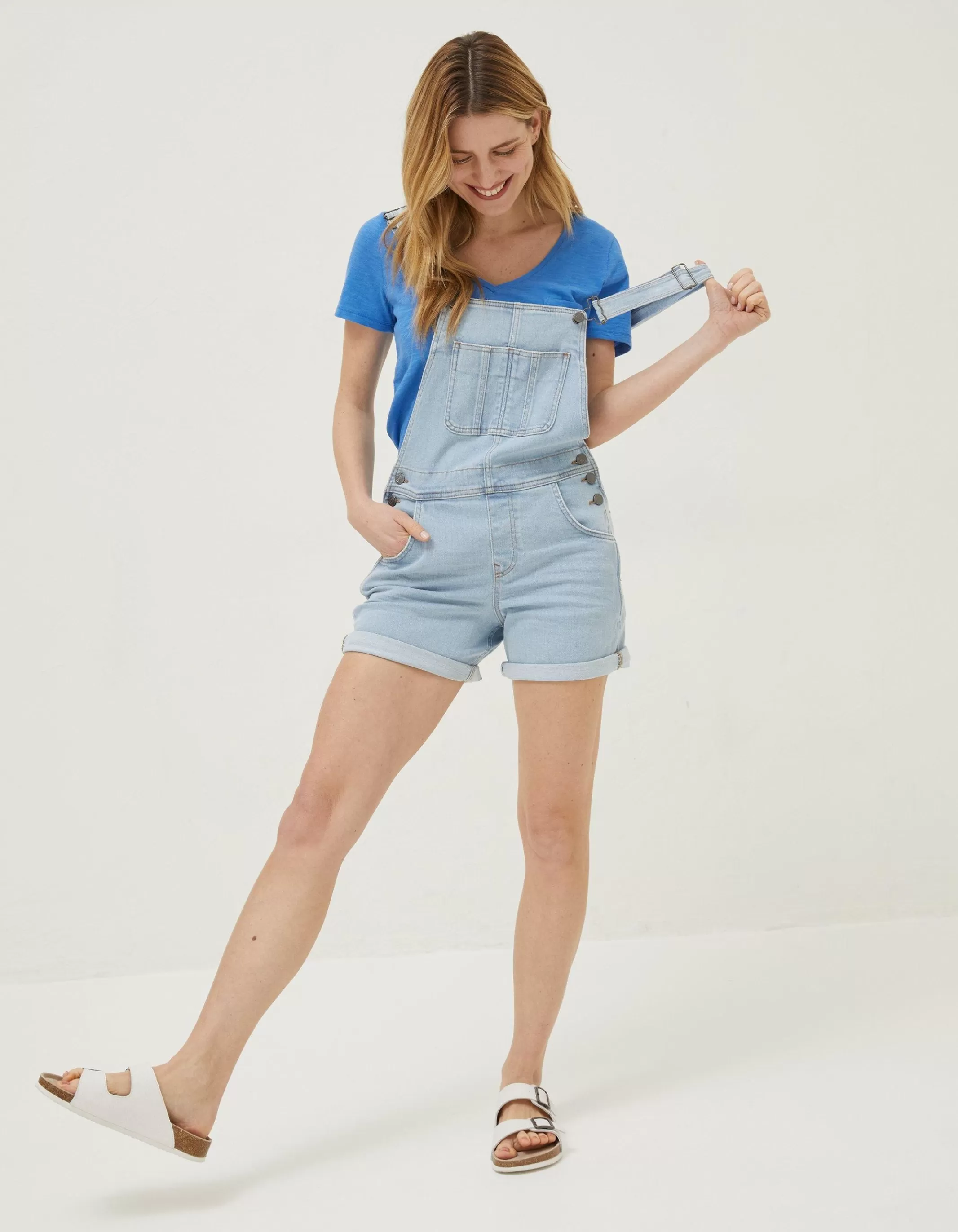 Online FatFace Shortie Dungarees Bleach Wash