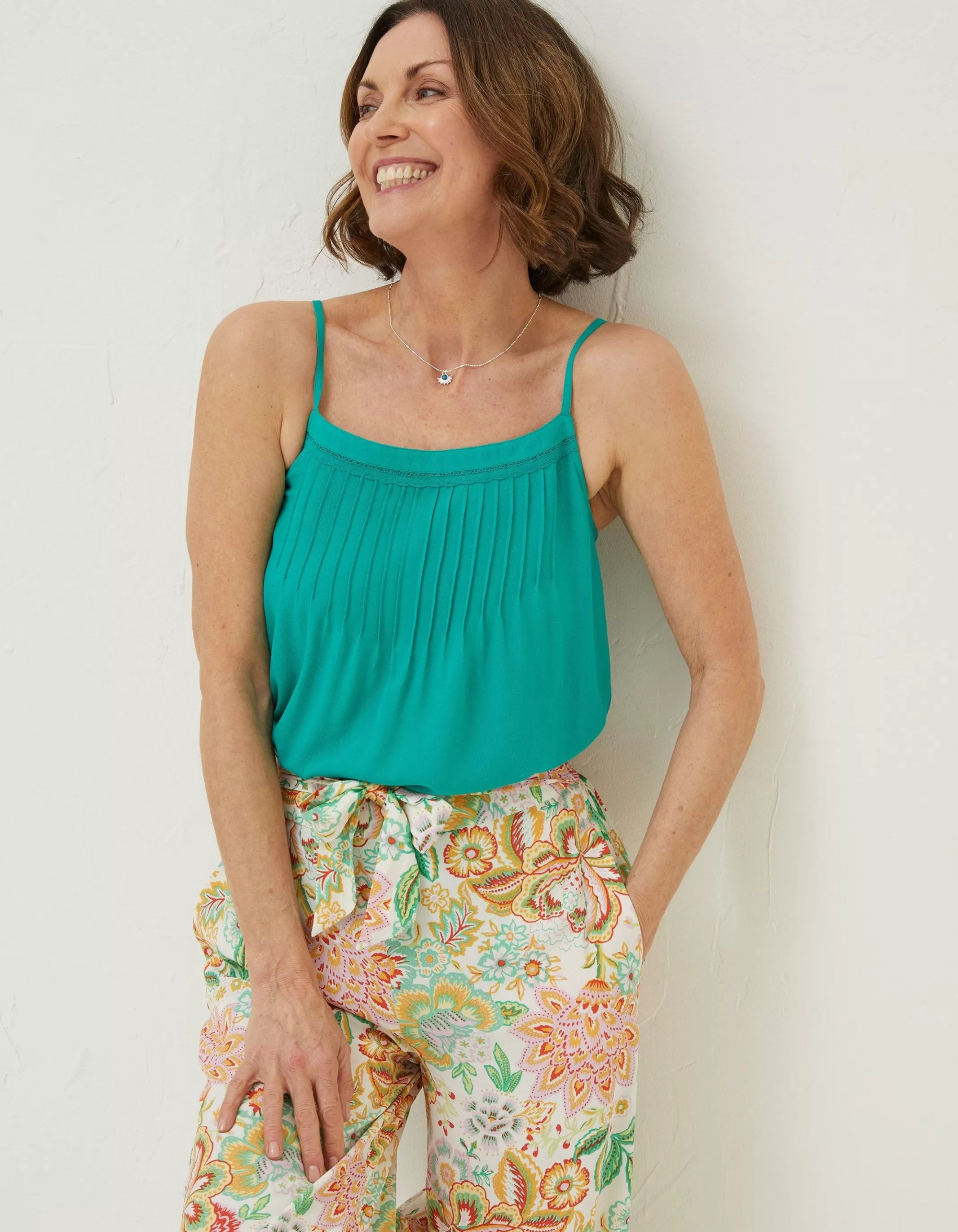 Clearance FatFace Sian Cami Top Teal Green