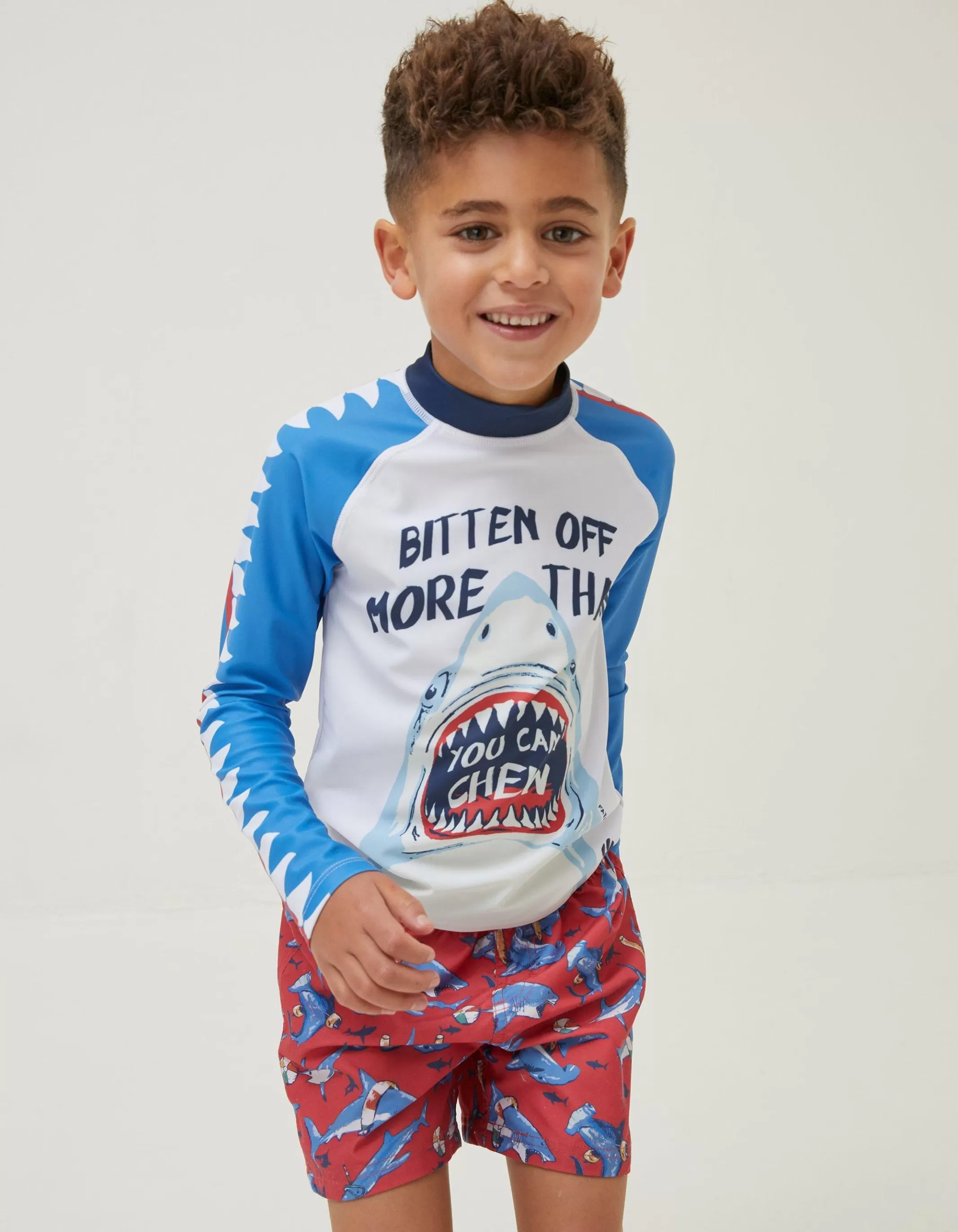 Clearance FatFace Sidney The Shark Rash Vest Natural White