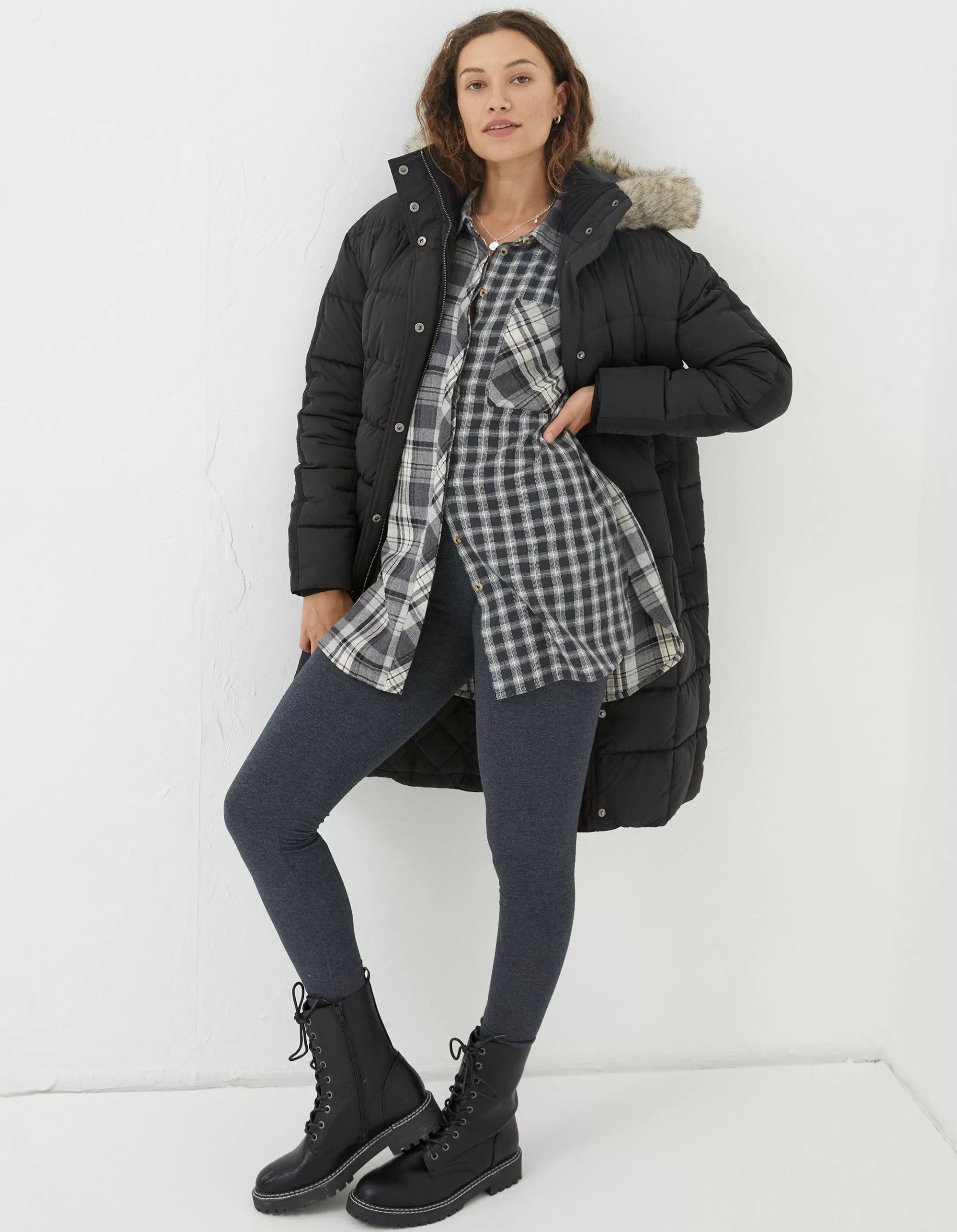 Sale FatFace Sienna Quilted Mid Length Coat Black