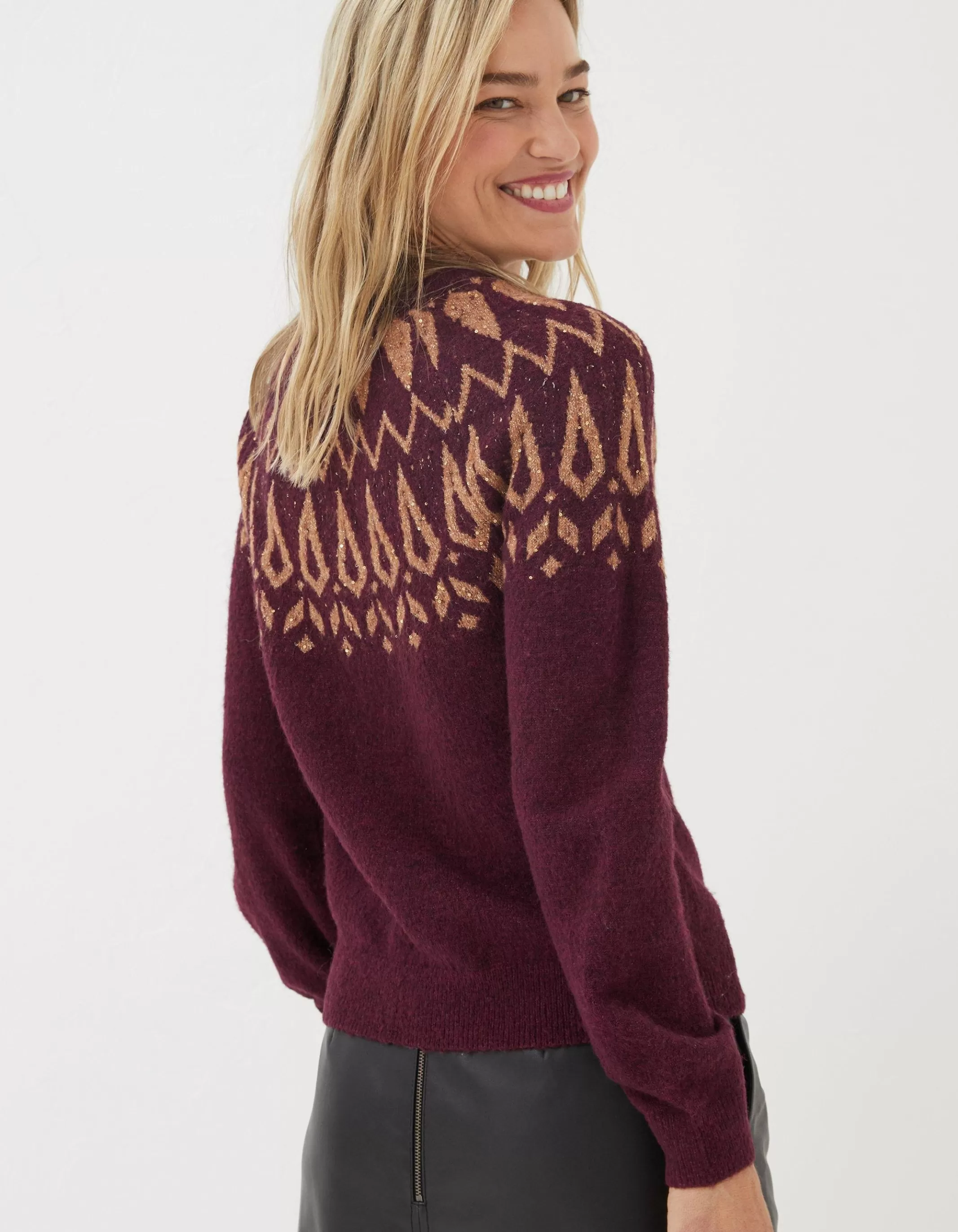 Cheap FatFace Silve Fairisle Sparkle Jumper Plum