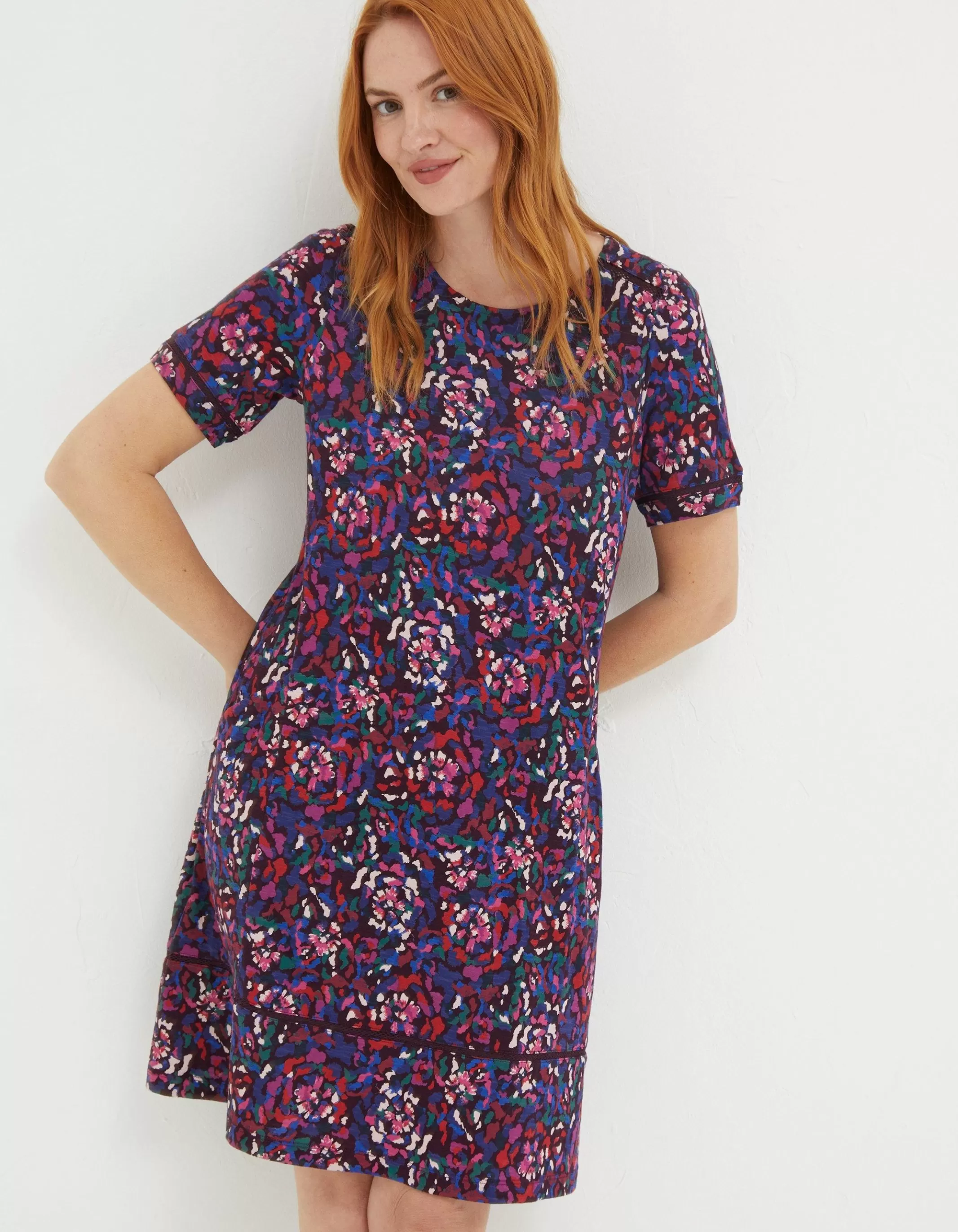 Clearance FatFace Simone Abstract Jersey Dress Purple