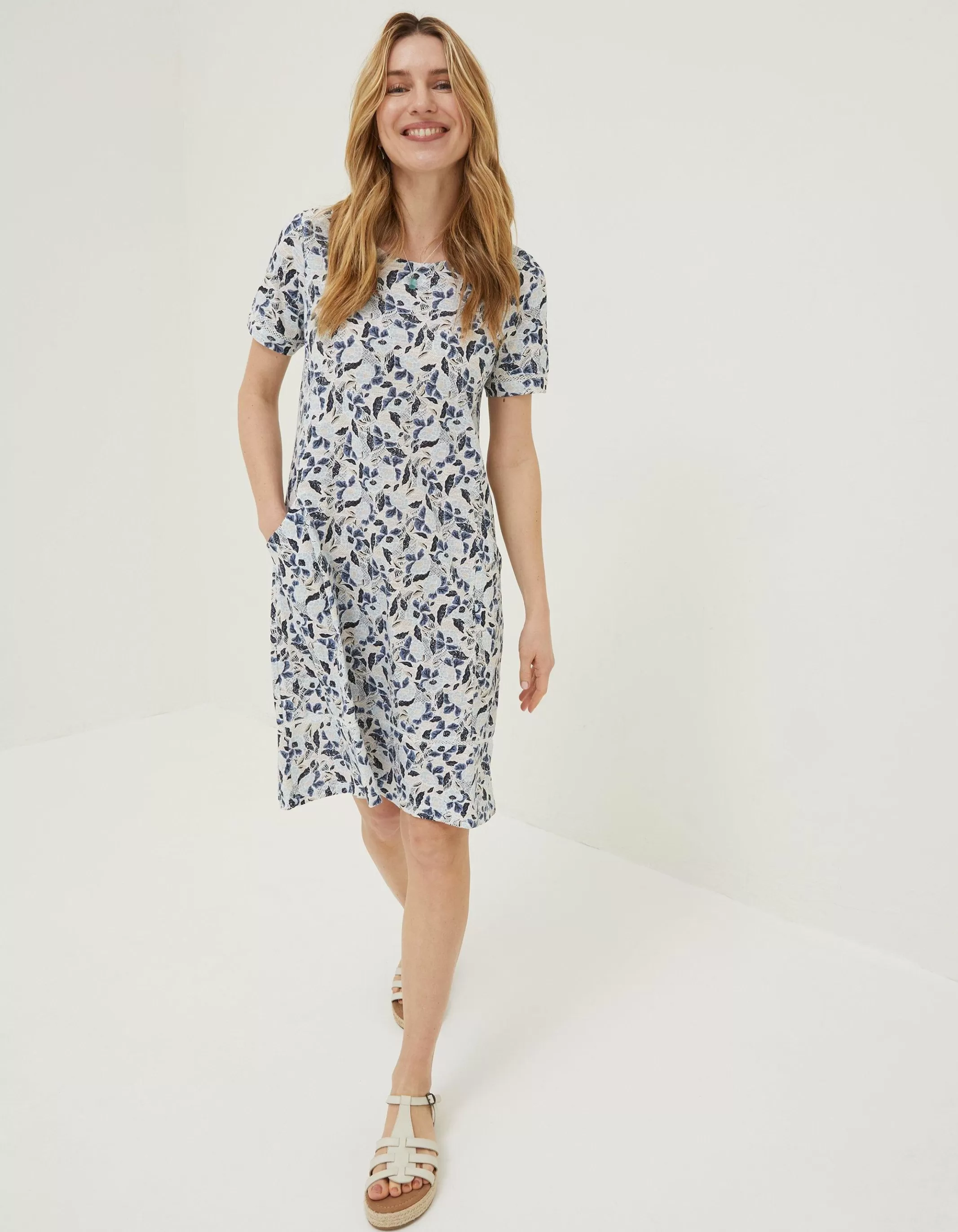 Discount FatFace Simone Batik Jersey Dress Ivory