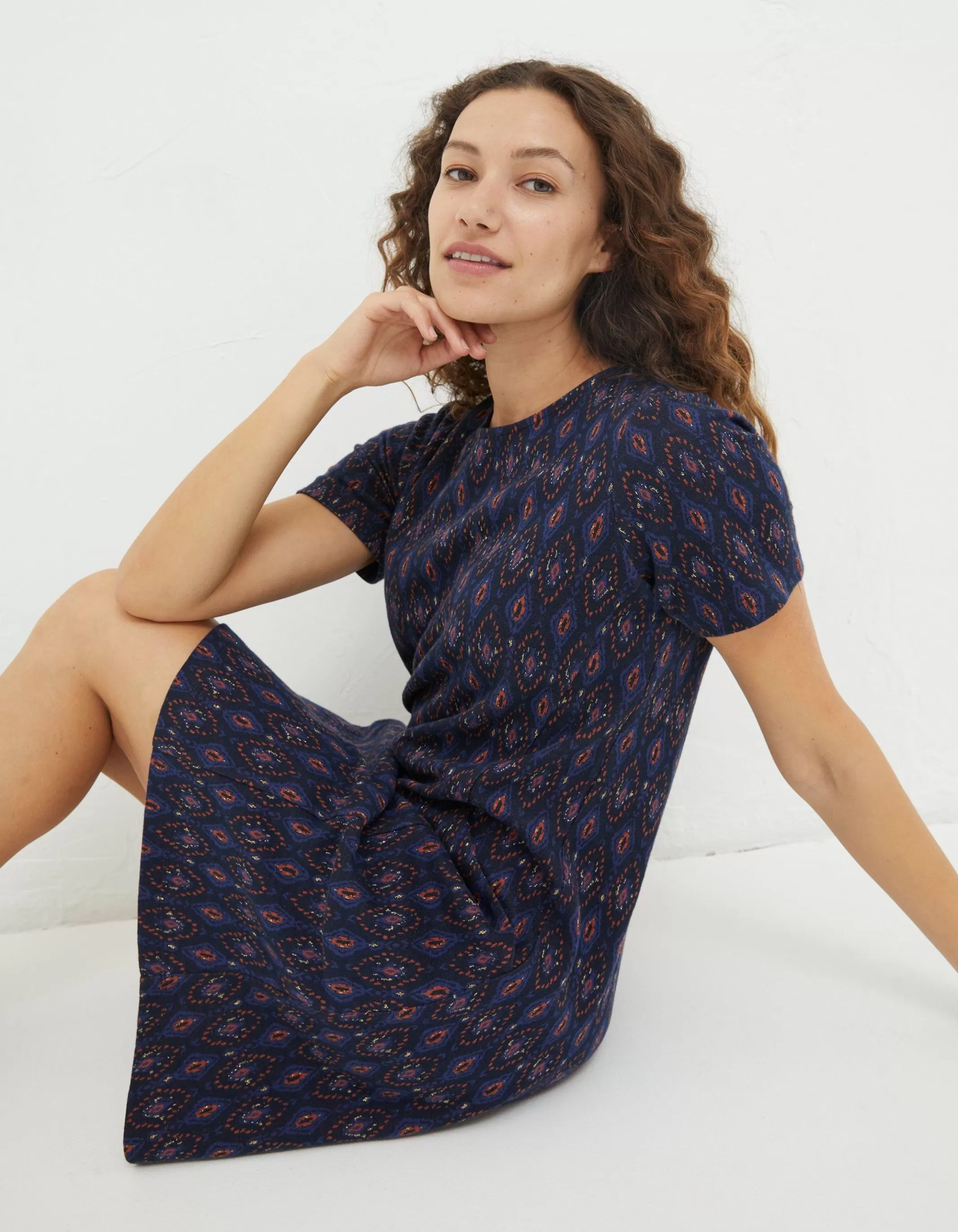 Cheap FatFace Simone Jacquard Dress Dark Navy