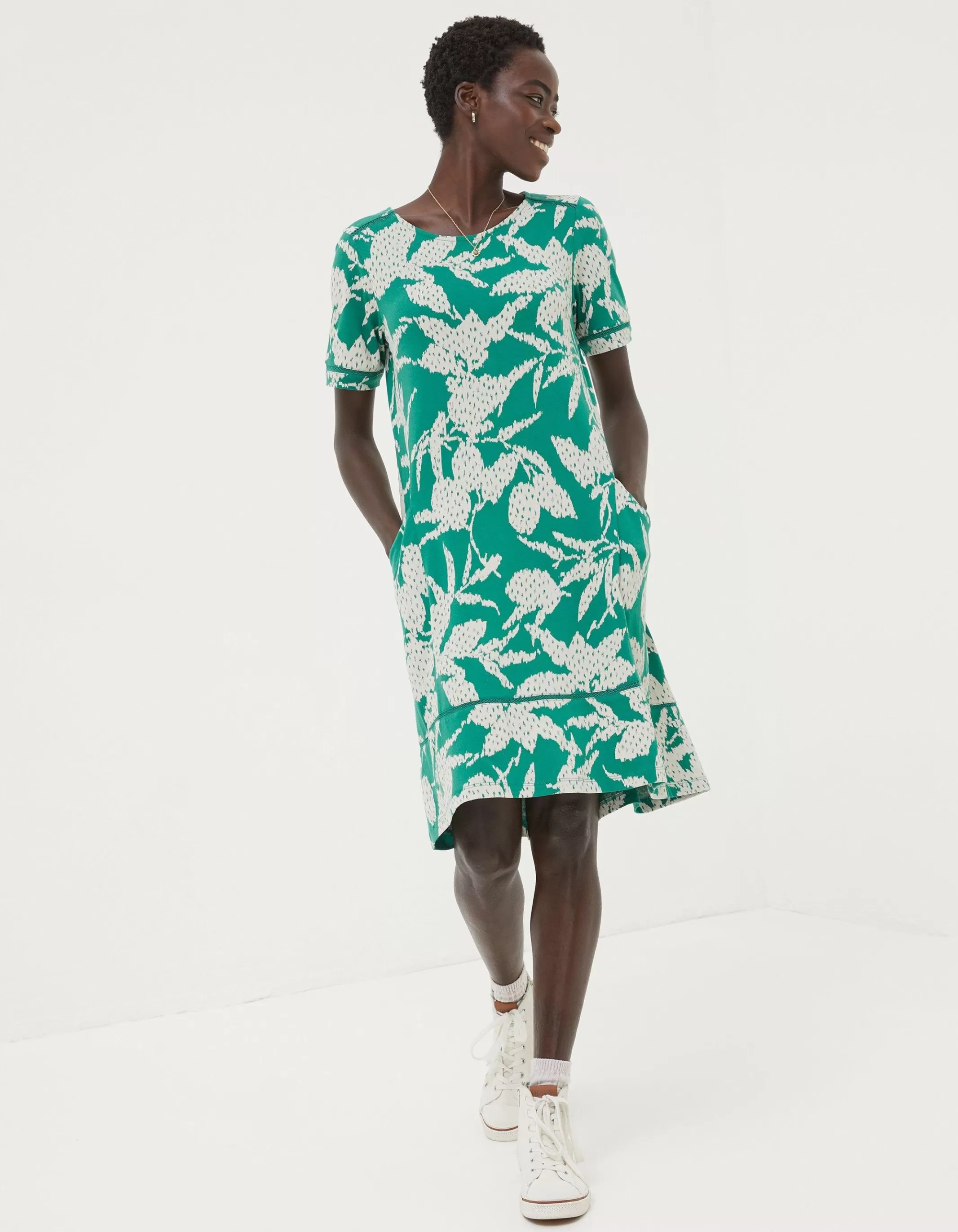 Best FatFace Simone Textured Leaves Jersey Dress Green