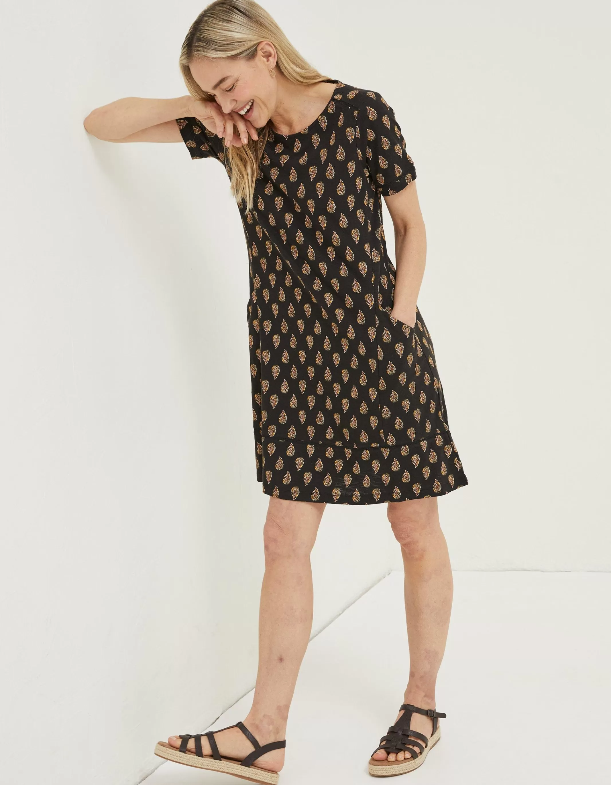 Clearance FatFace Simone Woodblock Jersey Dress Black